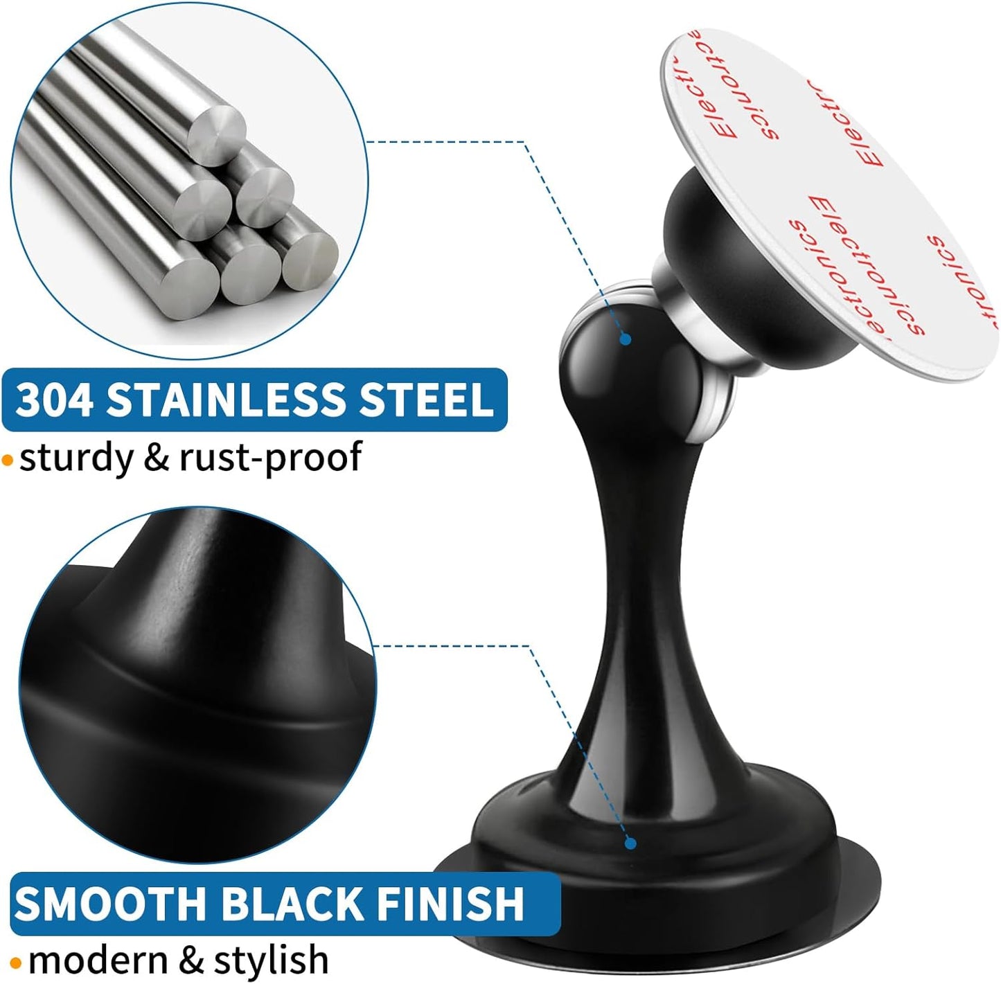 2 Pack Door Stops Self Adhesive Black Magnetic Door Stoppers No Drill Wall Floor Mount Stainless Steel Magnetic Door Catch Door Holders