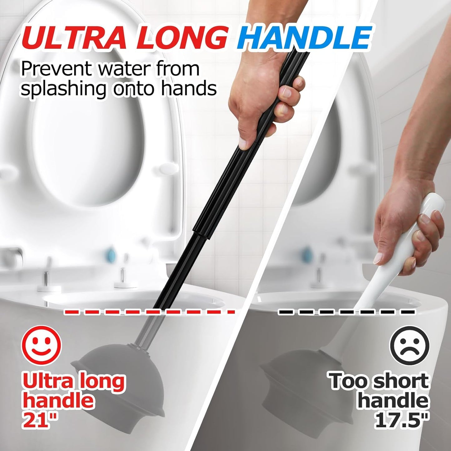 2 in 1 Toilet Plunger and Brush Set,Extended Handle Plunger,Toilet Bowl Brush Plunger Set,Bathroom Cleaning Tools ,Toilet Brush Plunger Combo,Cleaning Brush,Bathroom Cleaning Supplies