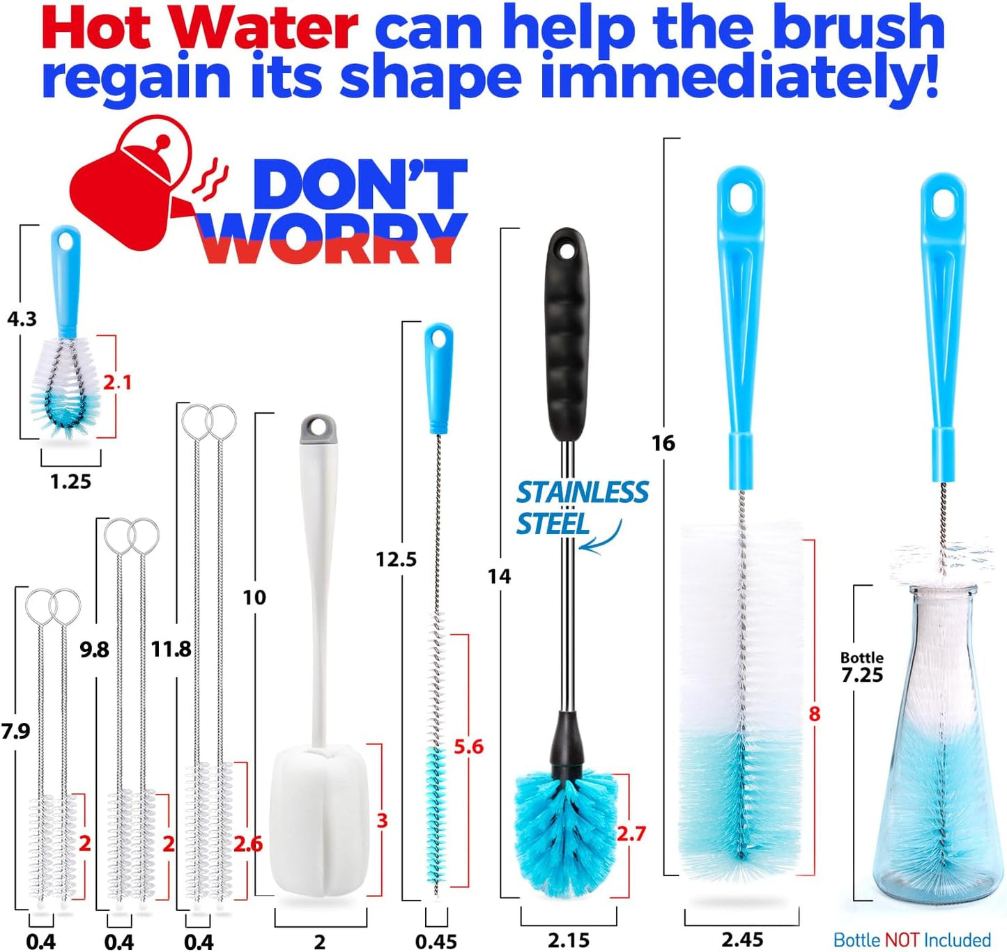 5-Piece Bottle Cleaning Brush Set – Long Handle & Straw Brushes