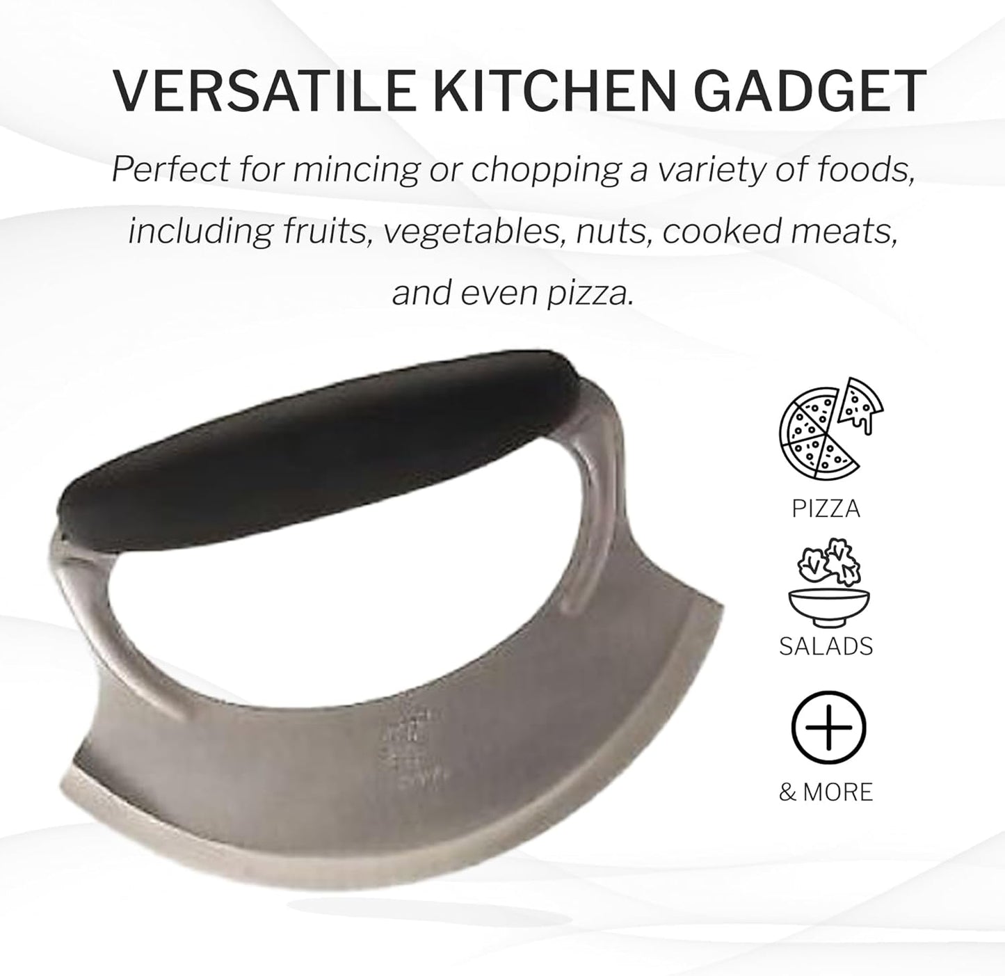 4.9" Mezzaluna with Silicone Handle & Stainless Steel Blade - Dishwasher Safe Versatile Chopping Tool for All Kitchen Needs - Non-Slip Grip, Easy to Use and Comfortable to Hold