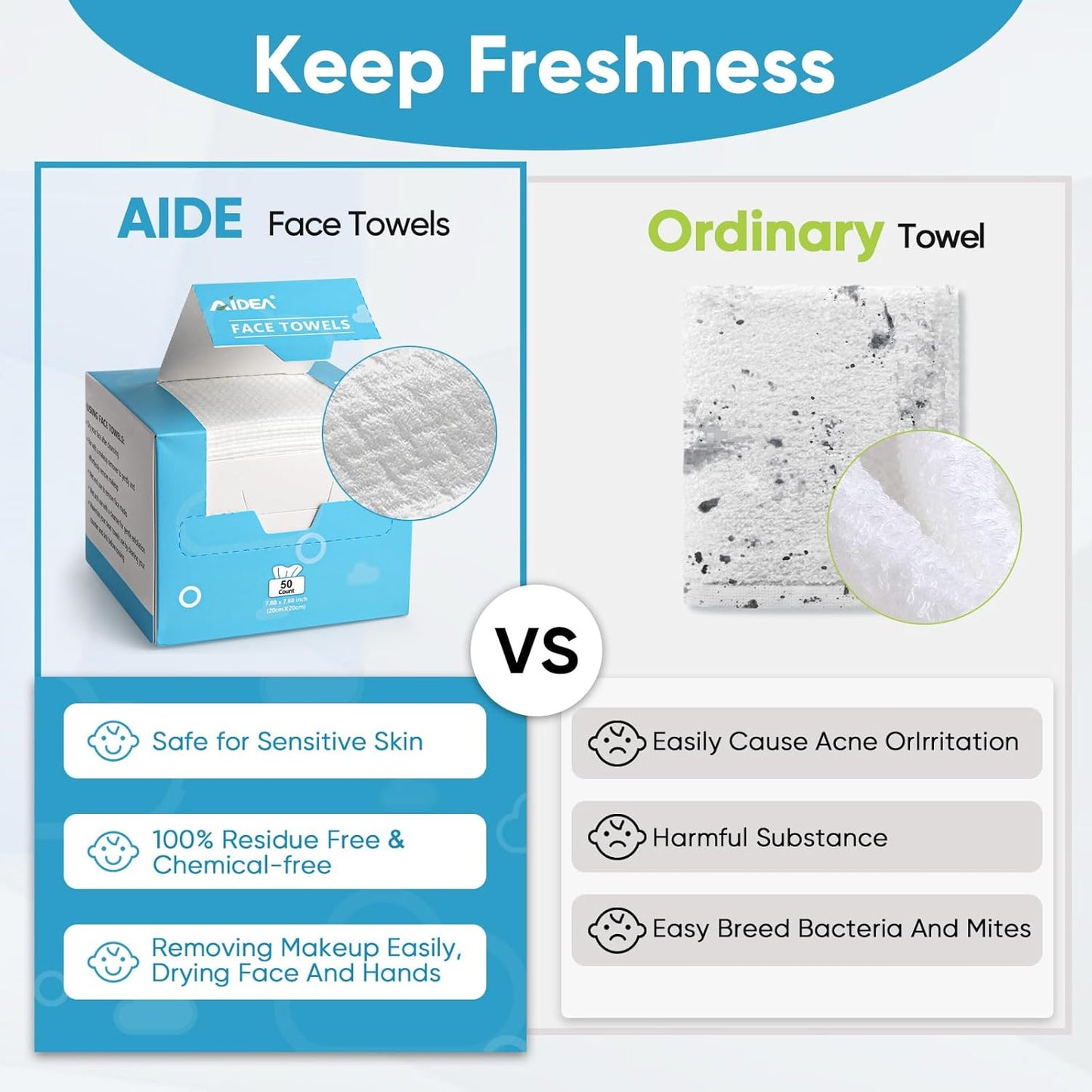 2 Pack Disposable Face Towels (50 Count each) – Soft & Long-Lasting