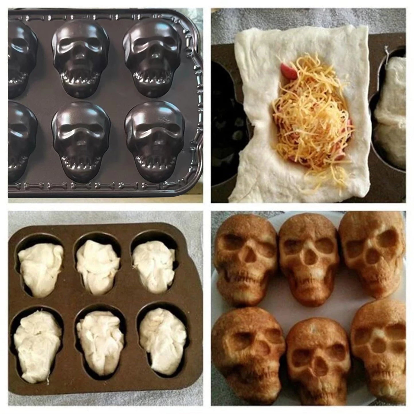 Silicone Skull Cake Mould Halloween Baking Pan Large Dessert Tray 6-Piece Kitchen Bakeware Set as Show #Jiiwd