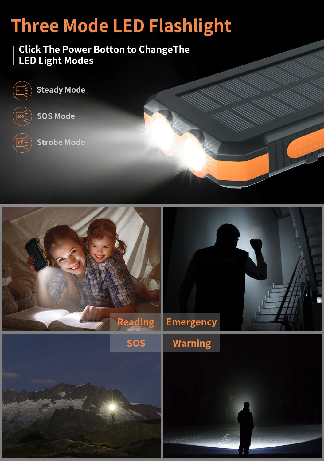 30000Mah Solar Power Bank Compatible for Iphone 17 Cell Phone 12W Portable Charger Power Bank for Outdoor Camping Hiking (Orange)