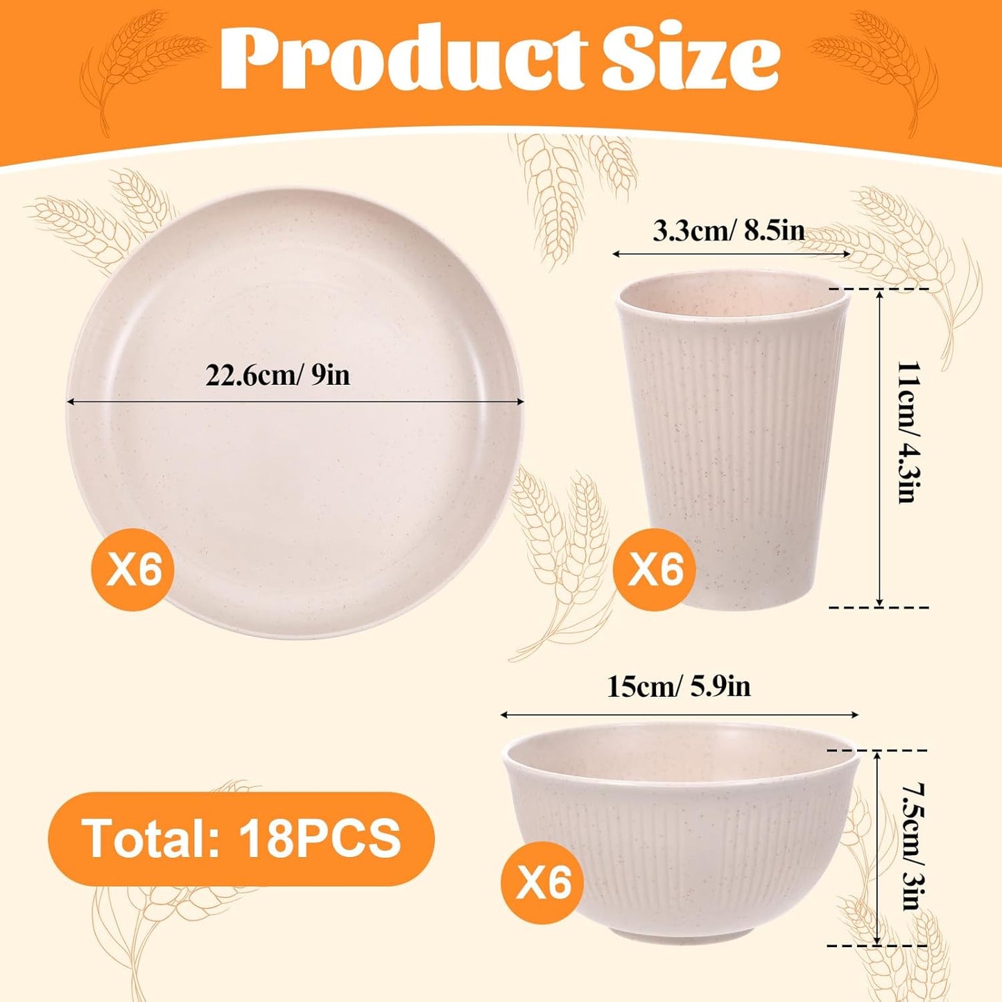 Eco-Friendly Wheat Straw Tableware Set (18-Piece)