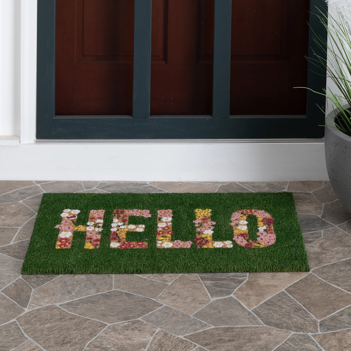 Hello Flower Garden Outdoor Coir Doormat, 18"X30"