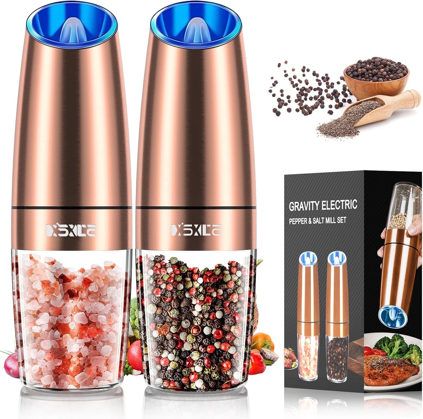 RECHARGEABLE Salt and Pepper Grinder Set,Automatic Pepper Mill,Usb Rechargeable,Adjustable Coarseness,One-Handed Operation,Ceramic Burr,Refillable,Auto Grinders Shakers LED Light,Sliver