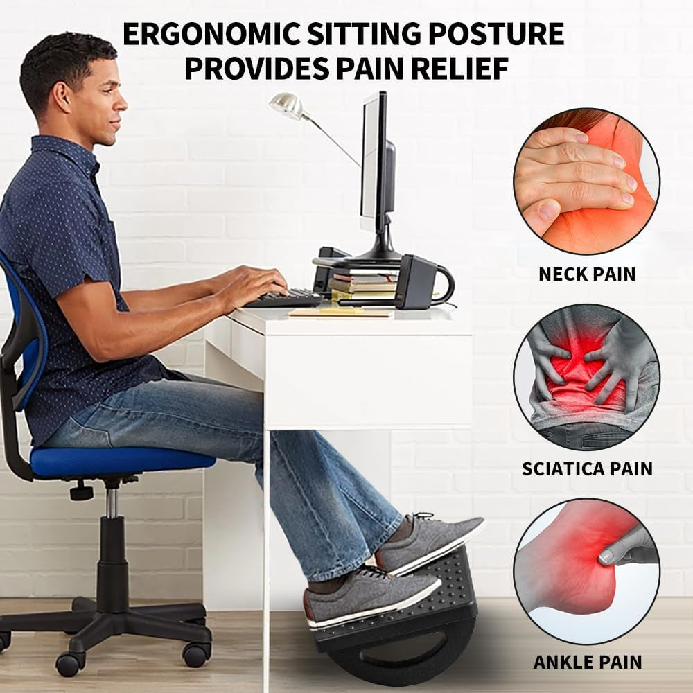 Ergonomic Office Footrest – Massage Roller Under Desk Footstool