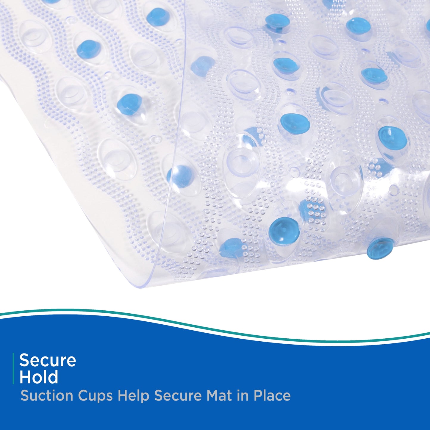 ® inside the Shower Vinyl Semi-Brushed Bath Mat with Suction Cups and Drain Holes, 27.5" L X 15.5" W, Clear and Blue