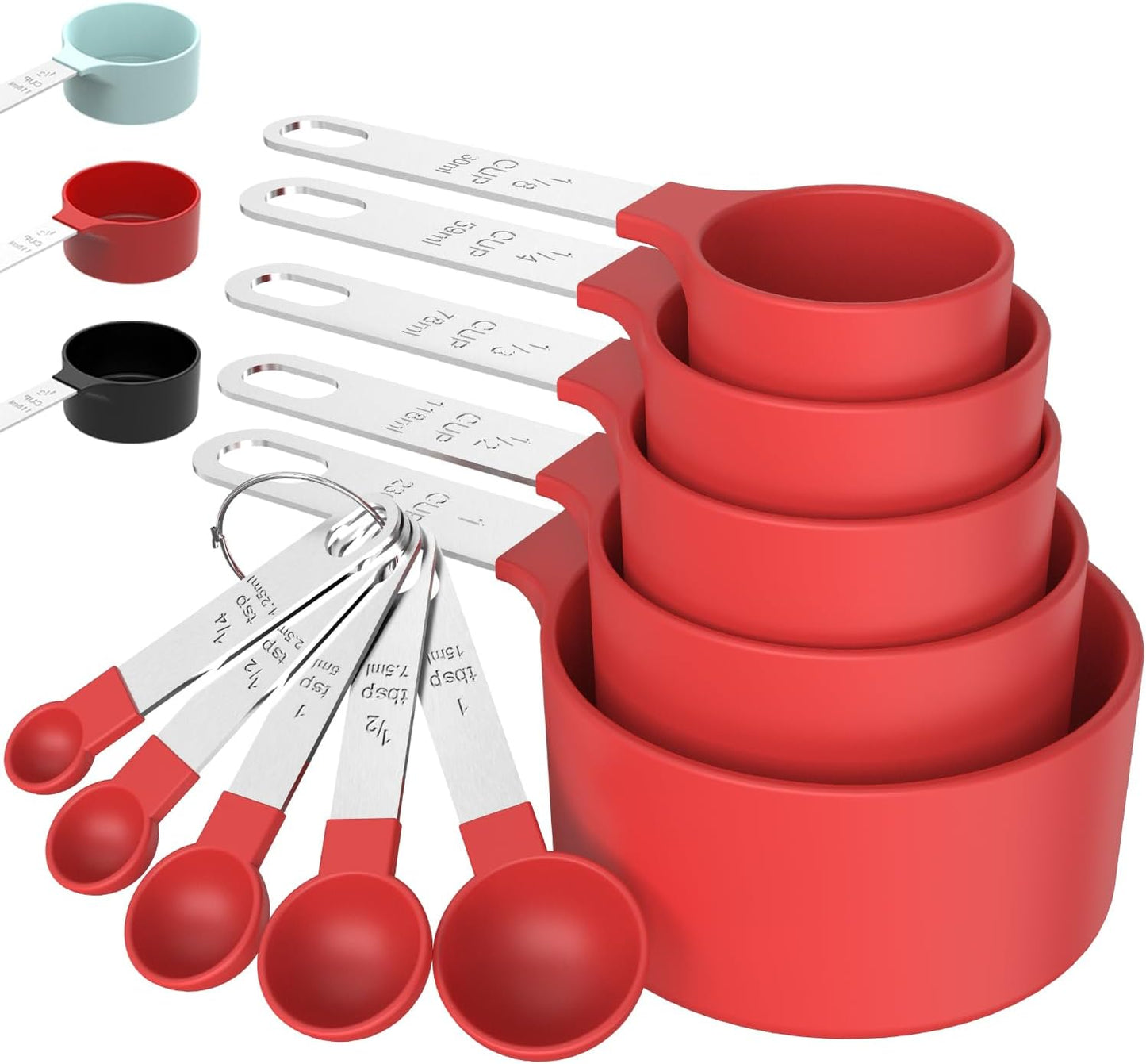 Measuring Cups & Spoons Set, Stackable Cups and Spoons, Nesting Measure Cups with Stainless Steel Handle, Kitchen Gadgets for Cooking & Baking (Black)