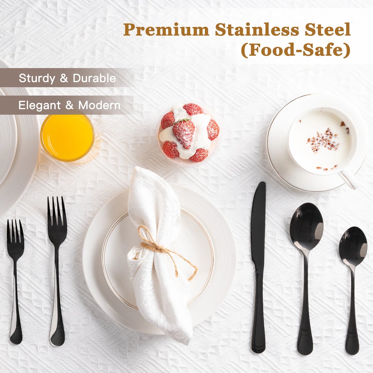 25-Pieces Black Silverware Set with Steak Knives, Black Flatware Set for 4, Food-Grade Stainless Steel Tableware Cutlery Set, Eating Mirror Polished Utensil Set for Home Restaurant
