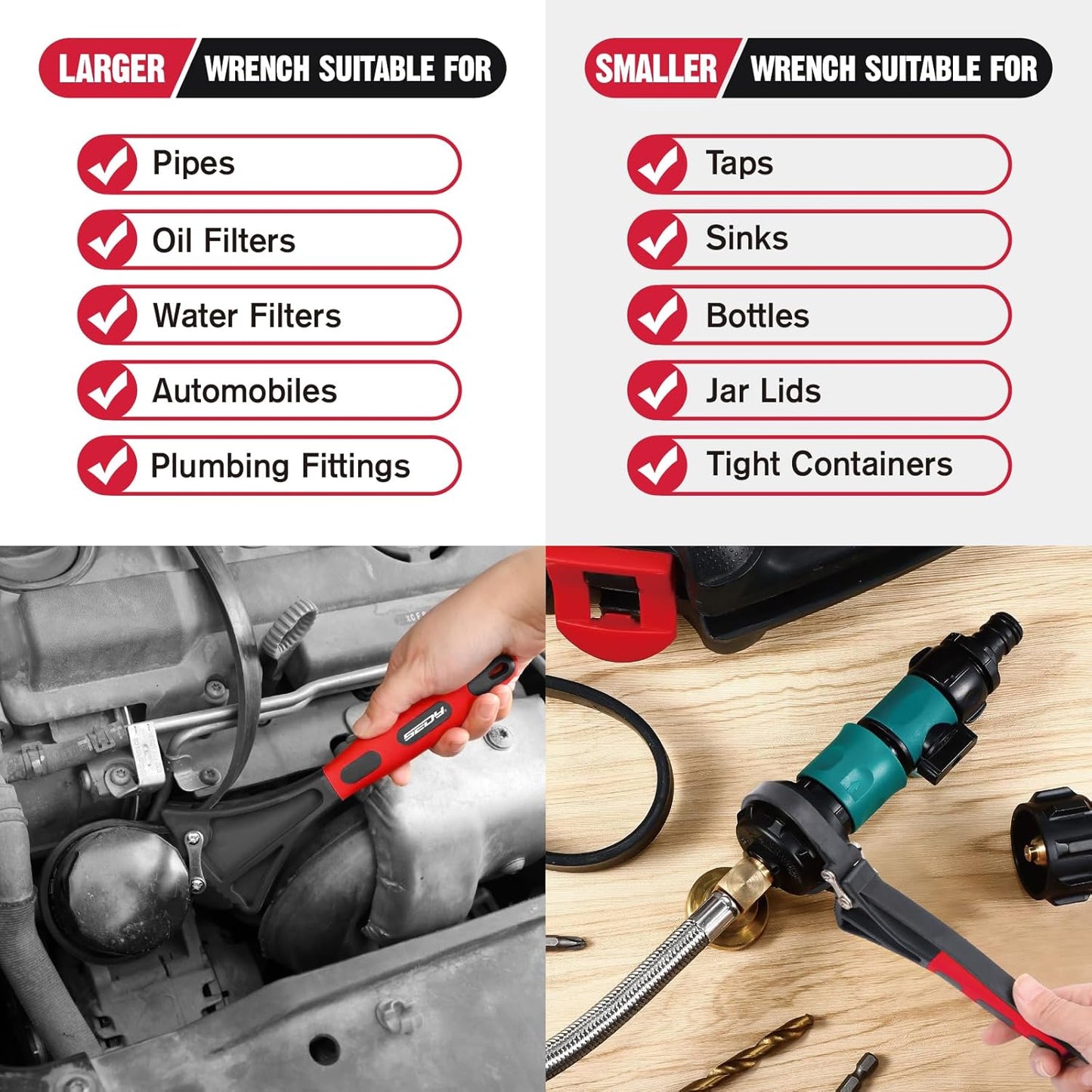 Adjustable Rubber Strap Wrench Set – Large & Small (2-Pack)