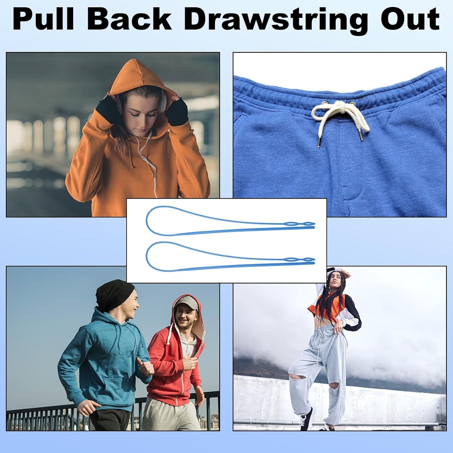 2 Pcs Plastic Flexible Drawstring Threader,58.2Cm/23In Hoodie String Threader Drawstring Replacement Quick & Easy Drawstring Threader Tool for Sweatpants,Jackets,Swim Trunks,Shorts(Blue)