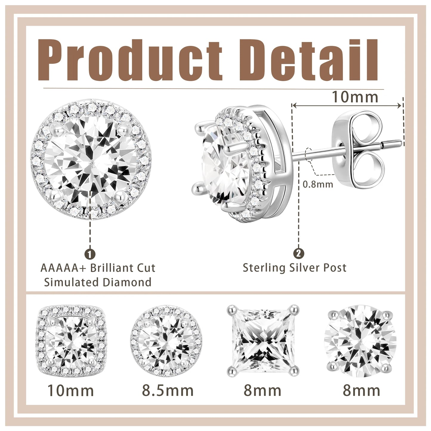 4 Pairs 18K White Gold Plated Halo Stud Earrings for Women Men CZ Hypoallergenic Post S925 Sterling Silver Earrings Set Wedding Birthday Jewelry Gifts Ideas Mom Wife Bride Boyfriend Husband