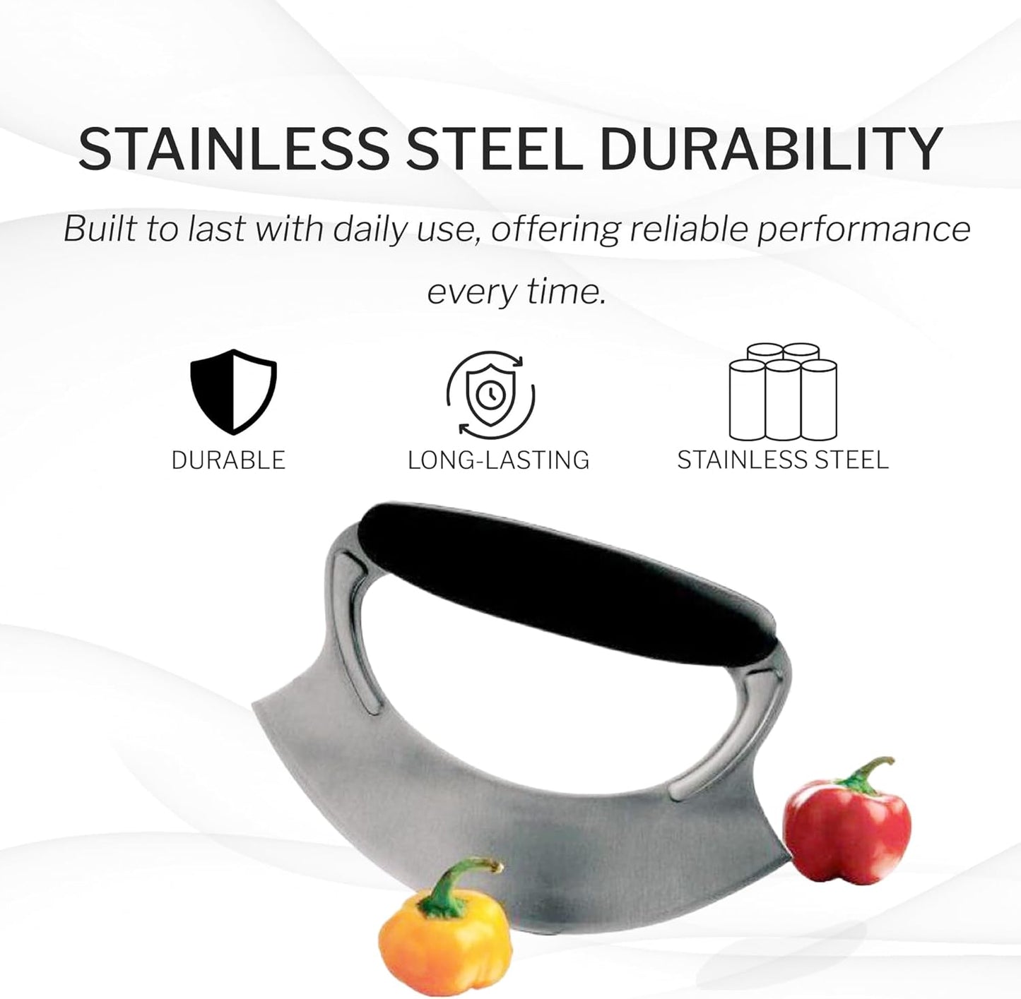4.9" Mezzaluna with Silicone Handle & Stainless Steel Blade - Dishwasher Safe Versatile Chopping Tool for All Kitchen Needs - Non-Slip Grip, Easy to Use and Comfortable to Hold
