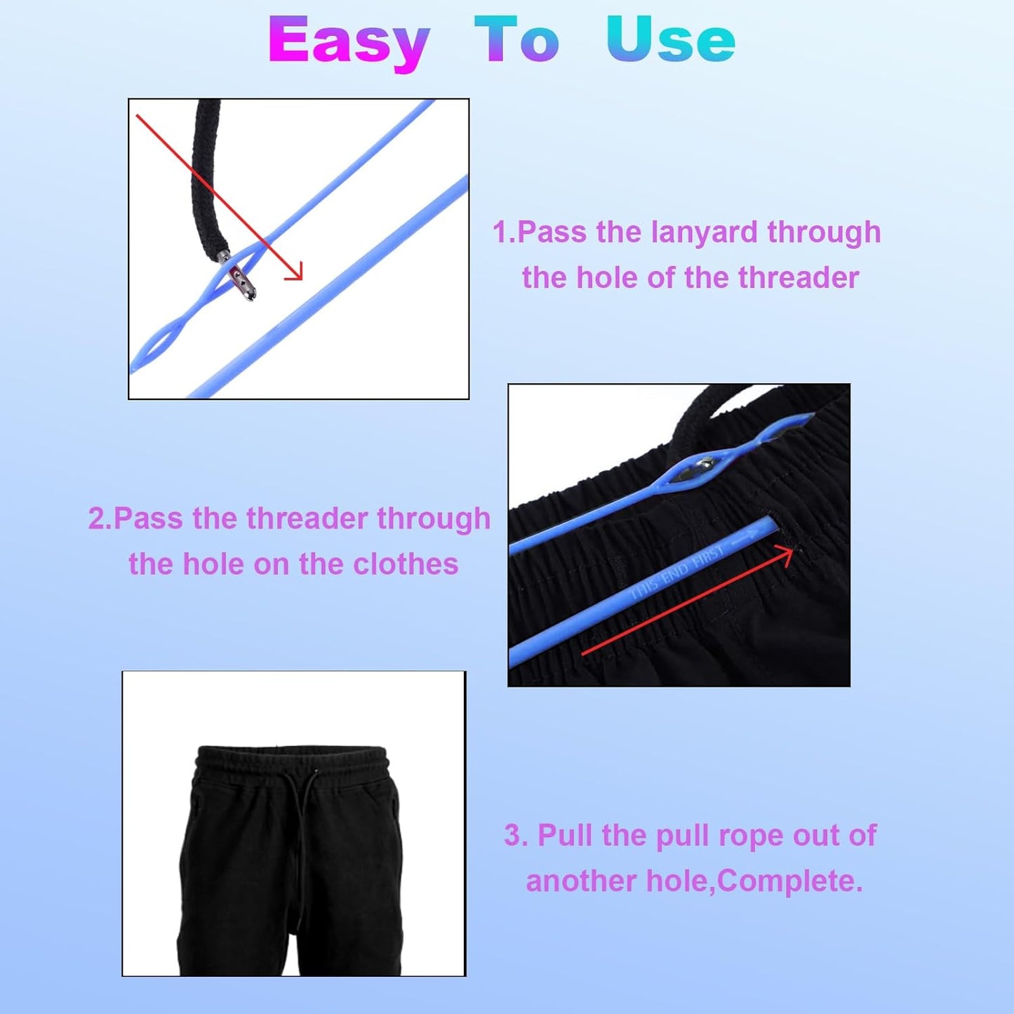 2 Pcs Plastic Flexible Drawstring Threader,58.2Cm/23In Hoodie String Threader Drawstring Replacement Quick & Easy Drawstring Threader Tool for Sweatpants,Jackets,Swim Trunks,Shorts(Blue)