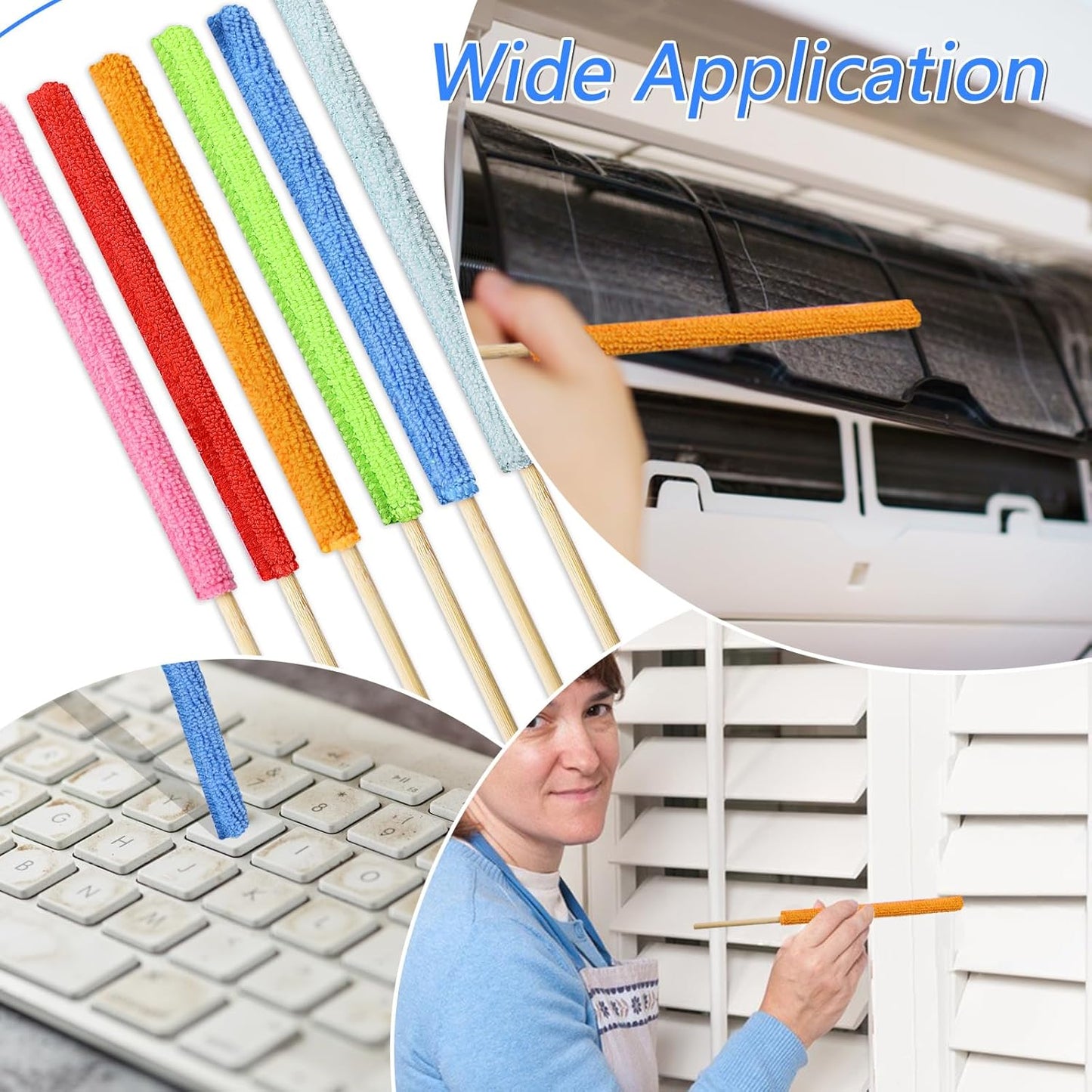 6 Pcs Mini Dusters for Cleaning Microfiber Detail Duster Sticks Fan Cleaning Brush Crevice Cleaning Tool AC Vent Cleaner Fan Blade Cleaner Dusters for Cleaning Home Car Window Blind