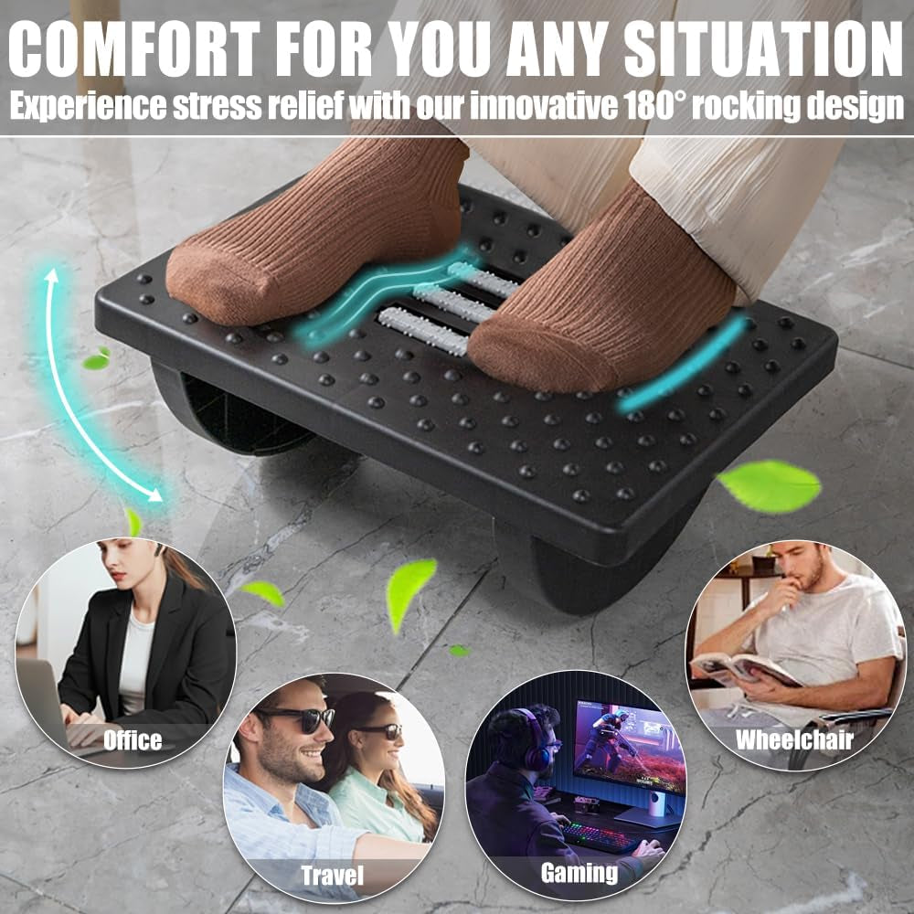 Ergonomic Office Footrest – Massage Roller Under Desk Footstool