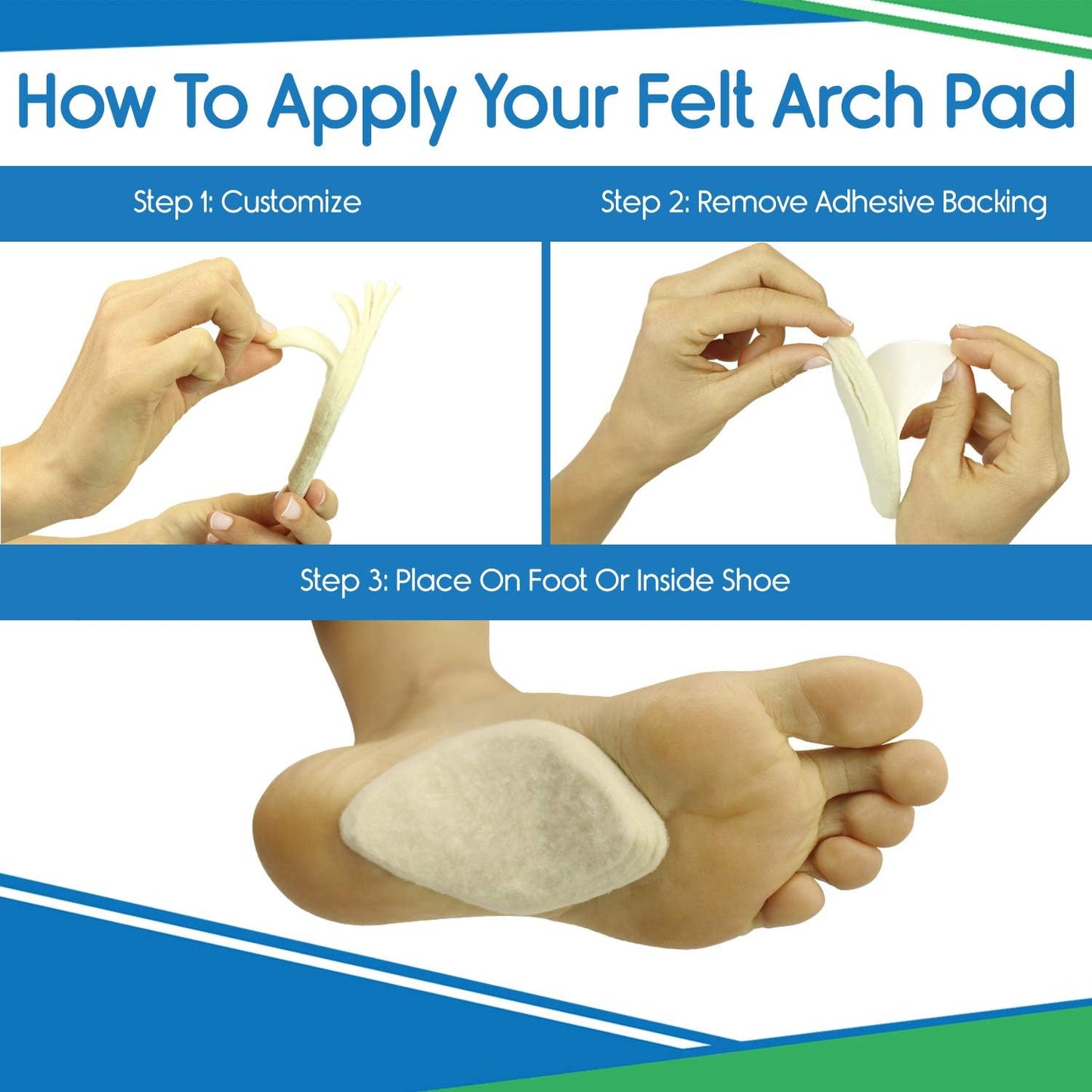 Arch Supports for Women & Men (12 Pack) - Felt Insert with Adhesive - Foot Pads for Shoes, Sandals, Flip Flops, Boots, High Heels, Flat Feet, High Arches, and Plantar Fasciitis