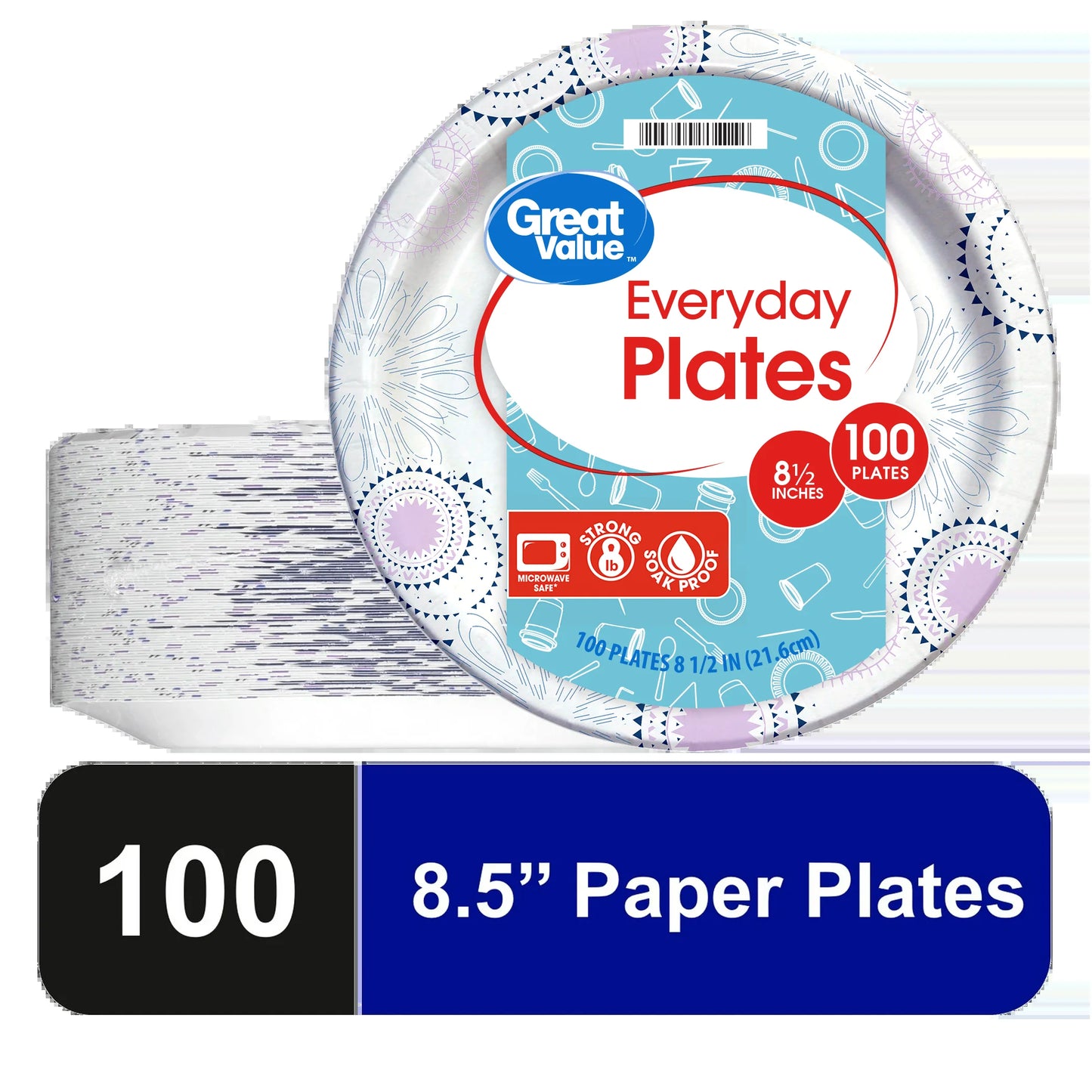 Disposable Paper Plates, 8.5", 100 Count