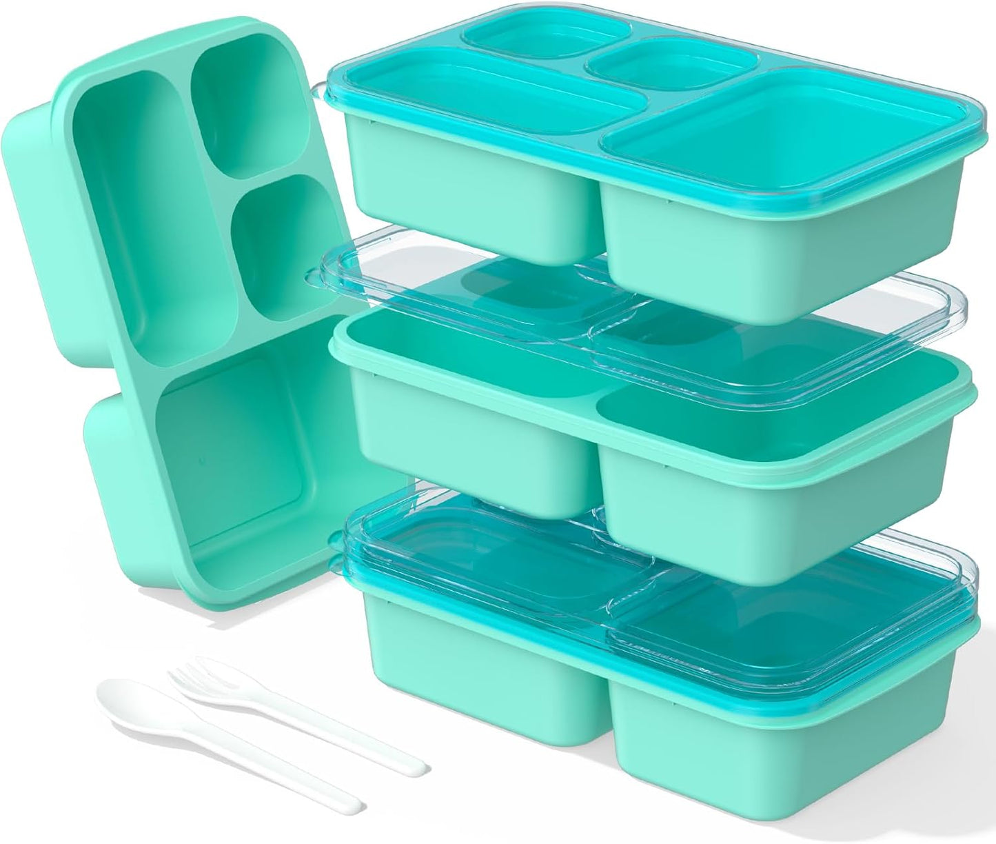 Bento Box Adult Lunch Box - 4 Pack, 5 - Compartment Meal Prep Container for Kids, Reusable Food Storage Snack Containers - Stackable for School, Work, and Travel (Wheat(Green/Blue/Pink/Beige))