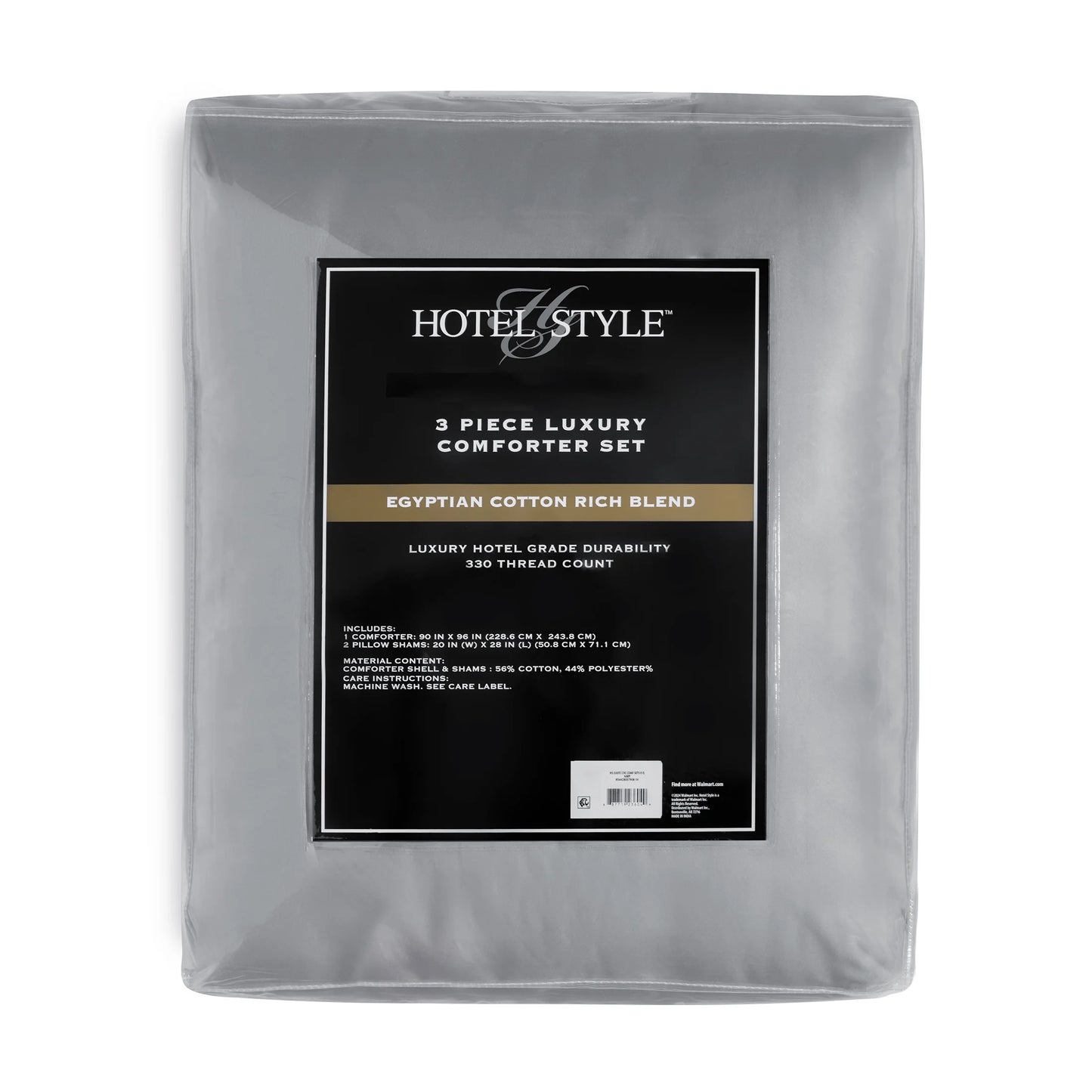 3-Piece Grey/Silver Egyptian Cotton-Rich Blend Luxury Comforter Set, Full/Queen