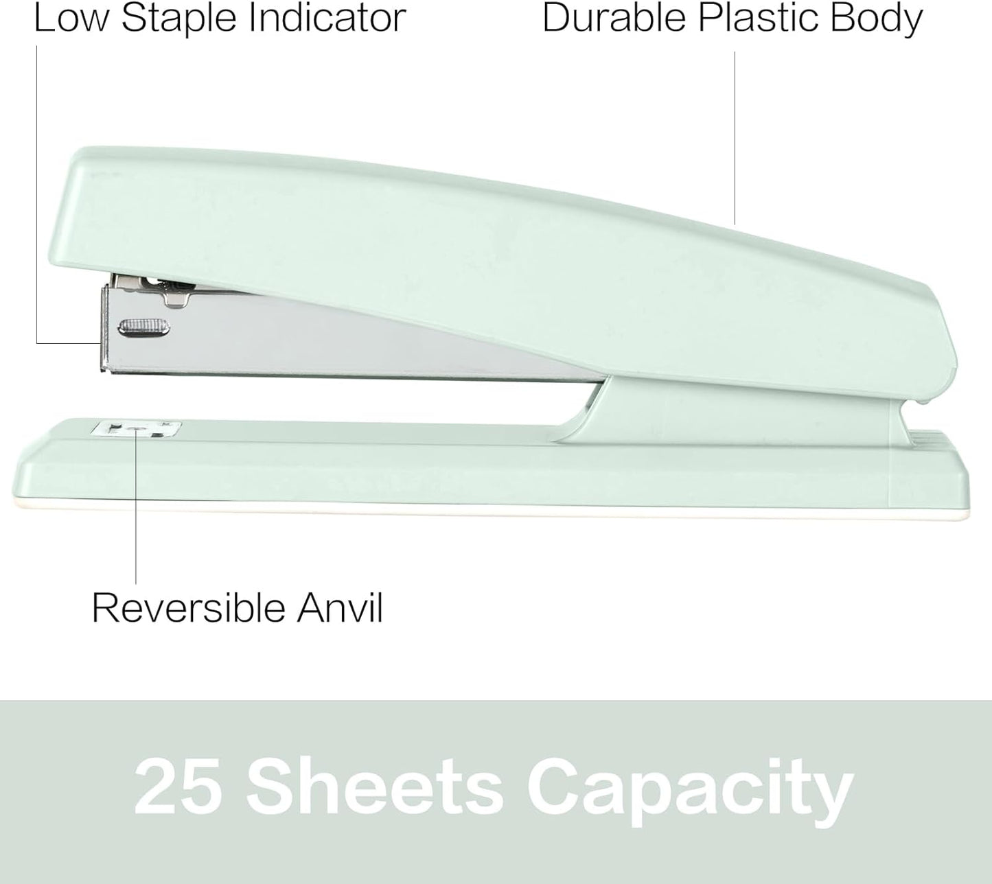 Desktop Office Stapler - 25 Sheet Capacity, Includes 1000 Staples, Staple Remover, Green