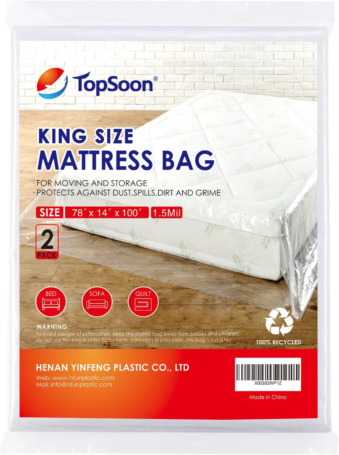 Mattress Bag for Storage Mattress Disposal Bag King/Queen Size Clear