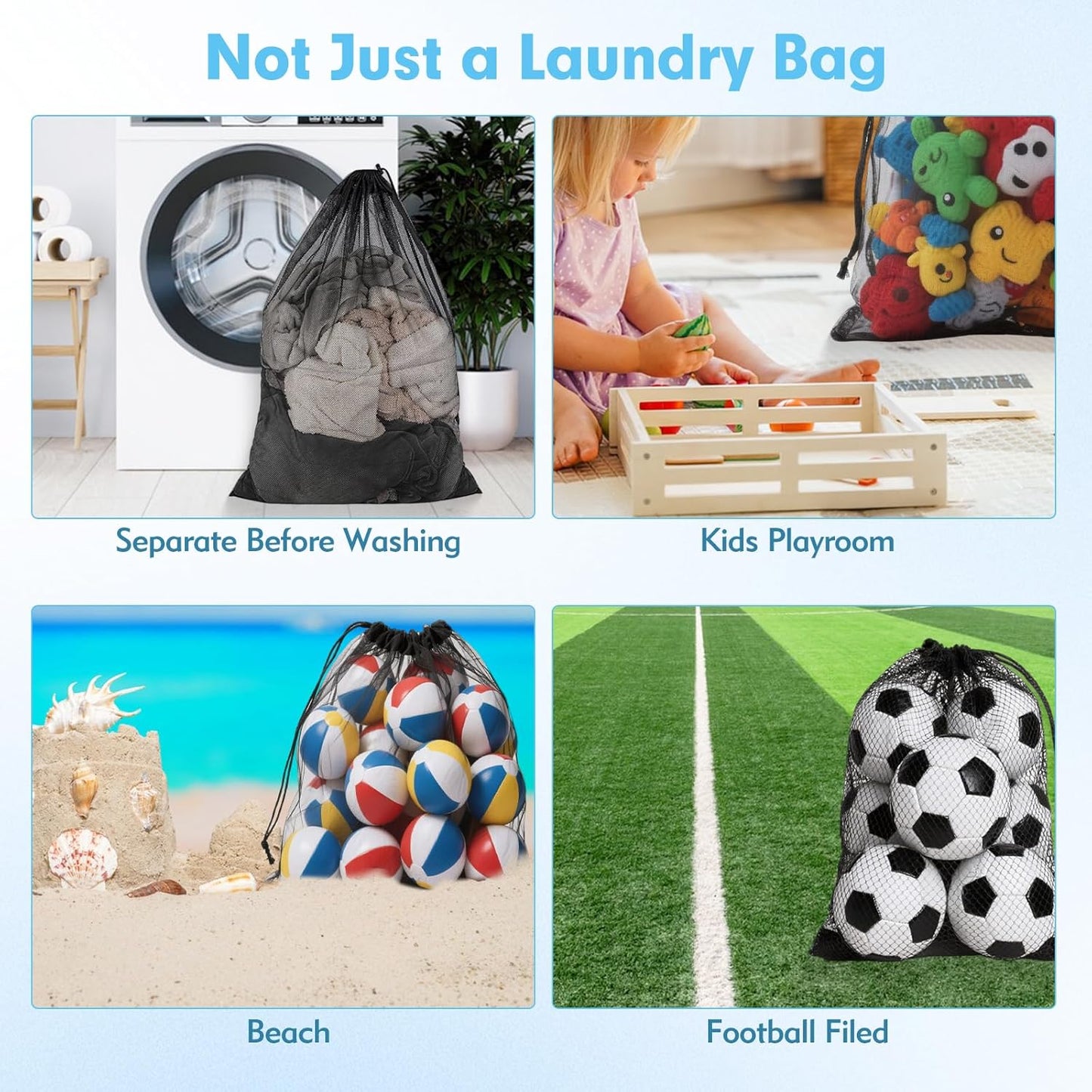 2 Pcs Mesh Laundry Bags, 24X35 Inches Large Mesh Laundry Bag with Drawstring, Large Laundry Drawstring Bag for Travel, Home, College and Apartment