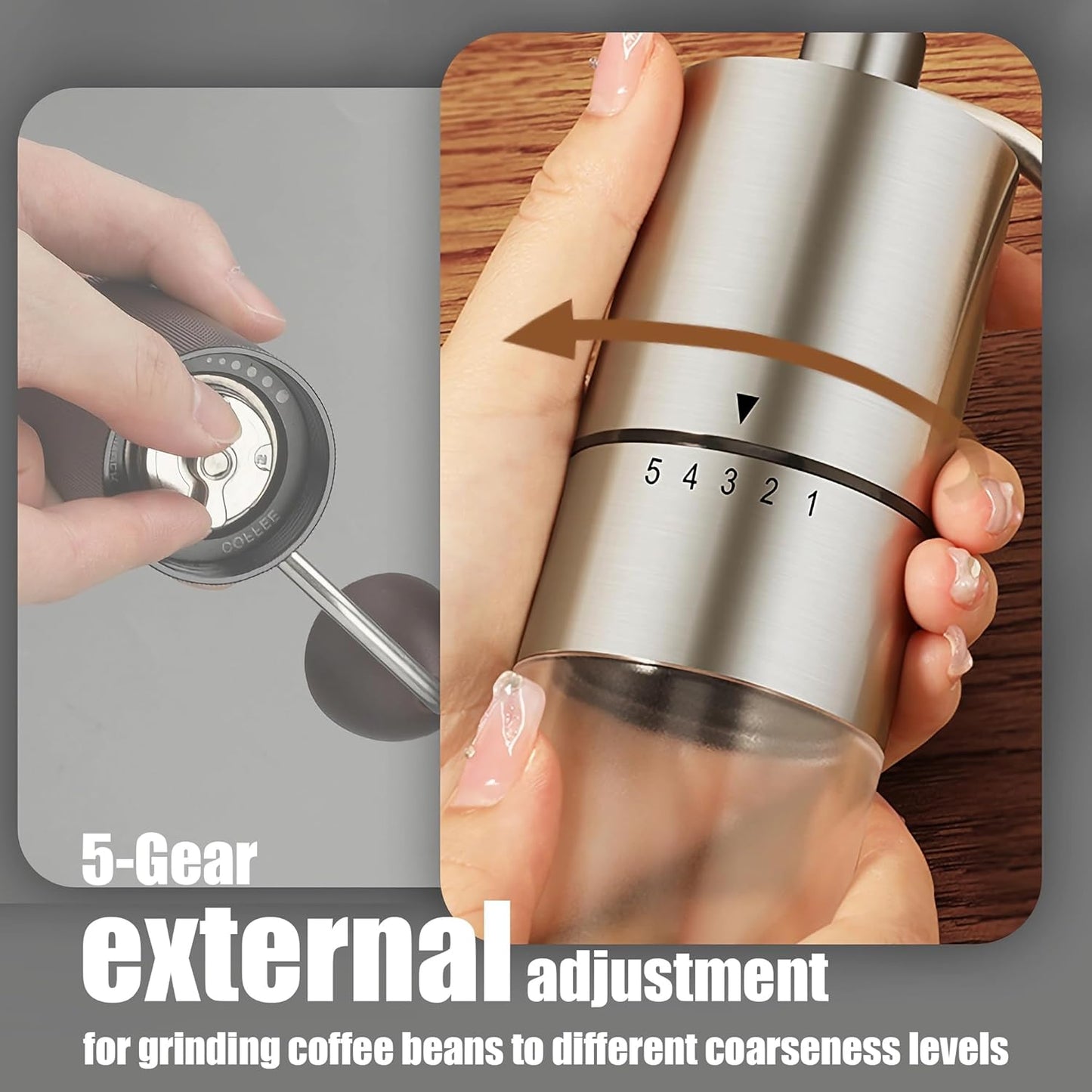 Precision Manual Coffee Grinder with Adjustable Ceramic Burr (5 Settings)