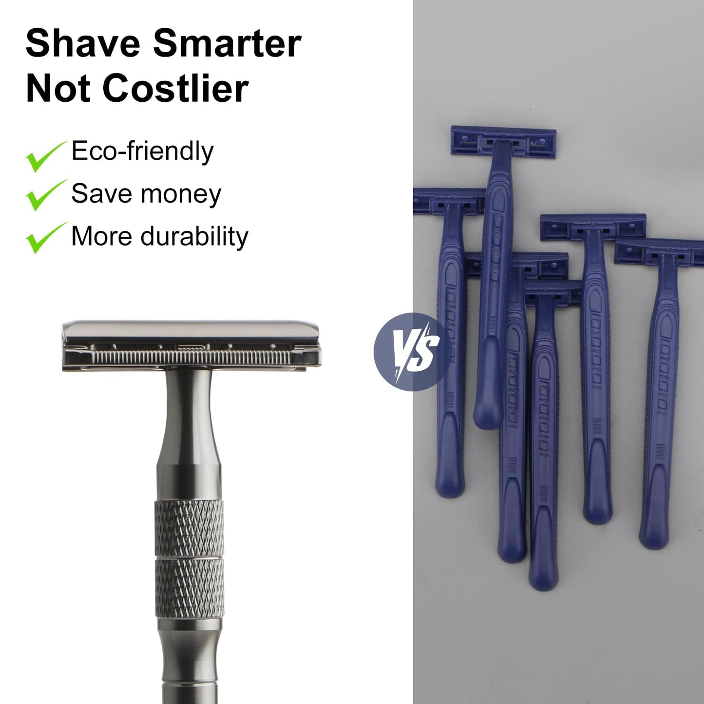 Gun Black Safety Razor, Single Blade Razors for Men, with 10 Platinum Coated Stainless Steel Double Edge Safety Razor Blades, Smooth & Close Shave, Plastic Free, Sustainable