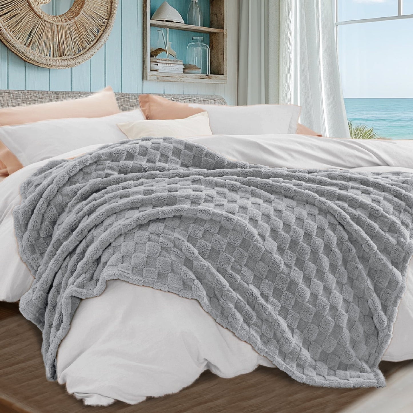 Light Grey Fleece Throw Blanket for Couch - Super Soft Cozy Blankets for Women,Girls, 50X60 Inches