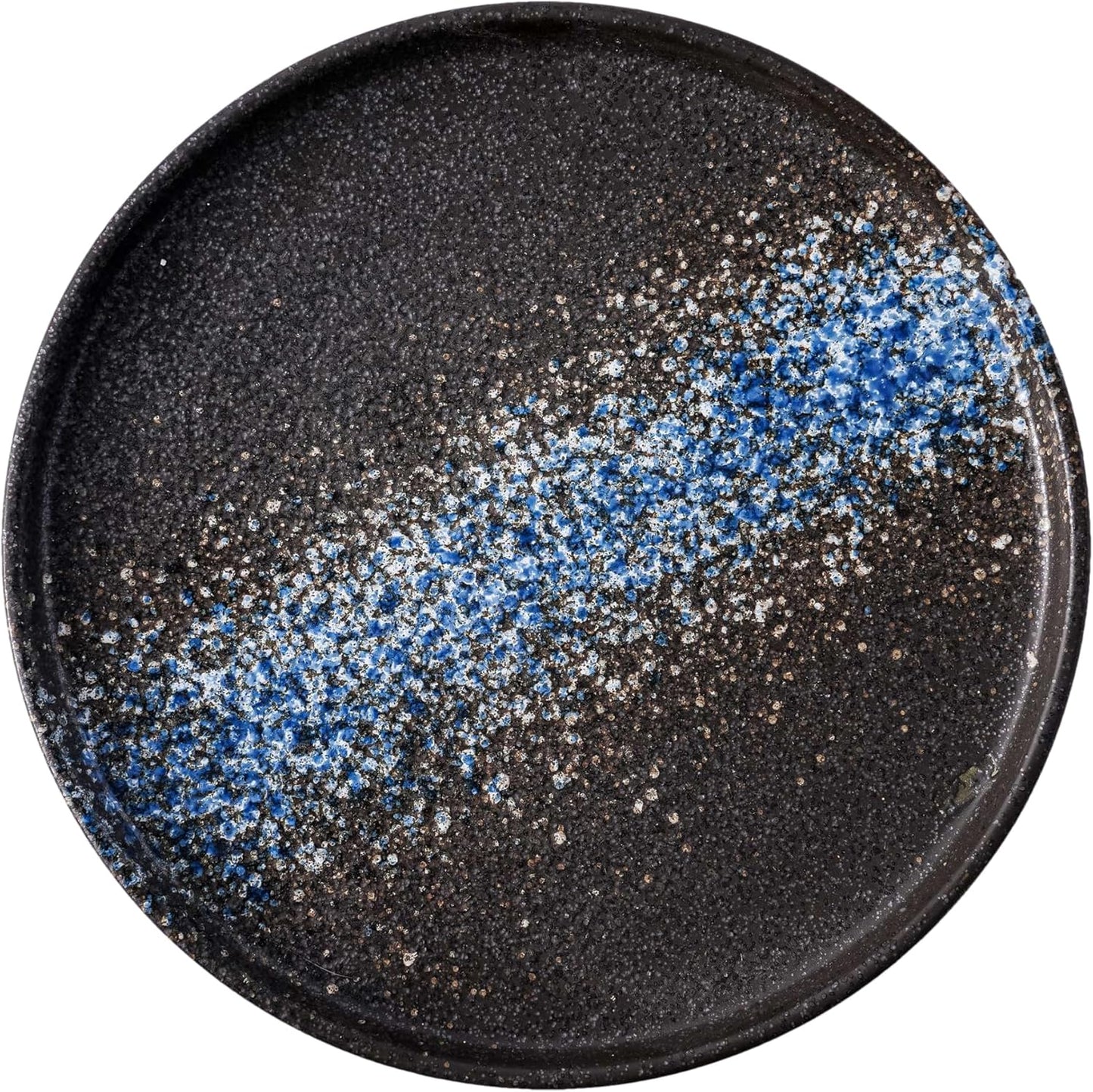 Dealbybox 8" Round Ceramic Dinner Plates Set of 4 – Rustic Brown/Blue – Microwave, Oven & Dishwasher Safe