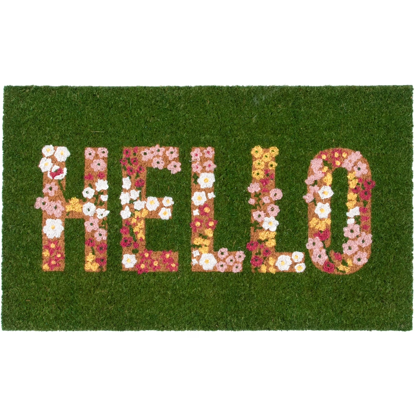 Hello Flower Garden Outdoor Coir Doormat, 18"X30"
