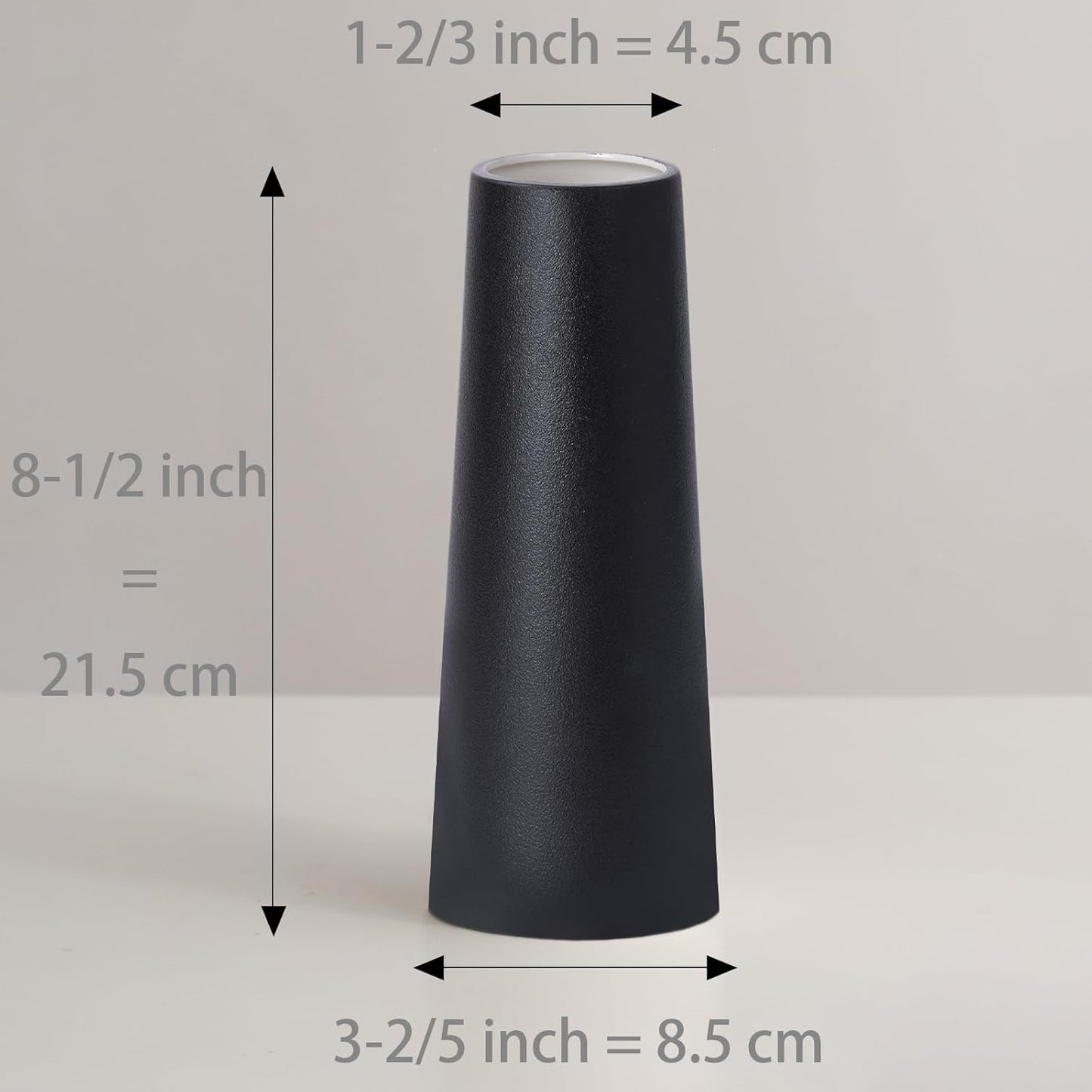 Black Ceramic Vase, 8.5 Inch Flowers Vase for Pampas Grass, Rustic Table Vase for Centerpieces, Simple Modern Vase for Home Office Decor - Matte Black