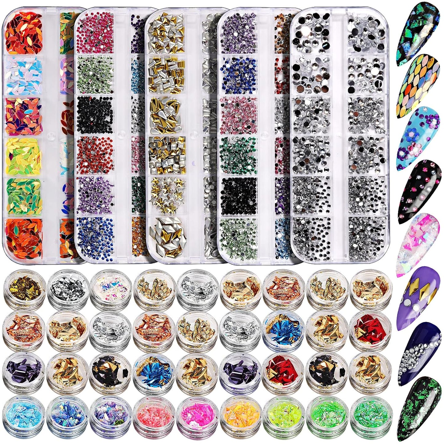 41 Boxes Rhinestones for Nails, Nail Gems 5 Boxes Nail Art Rhinestones 36 Boxes Nail Flakes, Nail Gems Stone Nail Design Kit, Nail Rhinestones for Nail Art Nail Accessories