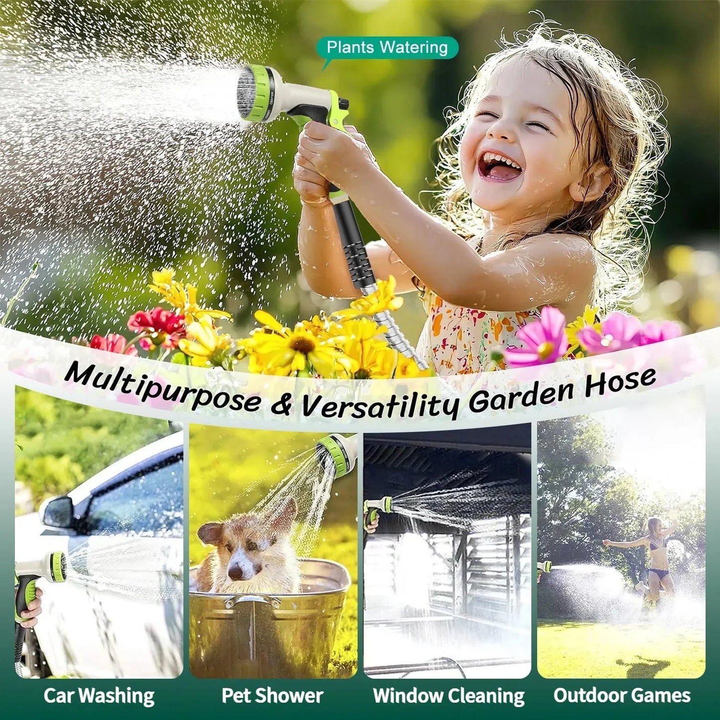 Metal Garden Hose 50Ft, 304 Stainless Steel Garden Hose, Heavy Duty Water Hoses with 10 Function Hose Nozzle, Flexible, No Kink & Tangle, Leak & Puncture Proof, 150Psi