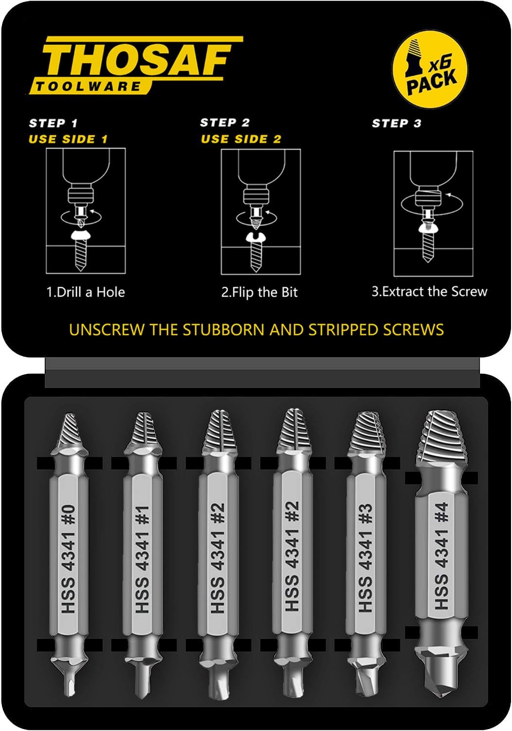 6-Piece Damaged Screw Extractor Set – Easy Bolt & Screw Remover Drill Bits, Gift for Men
