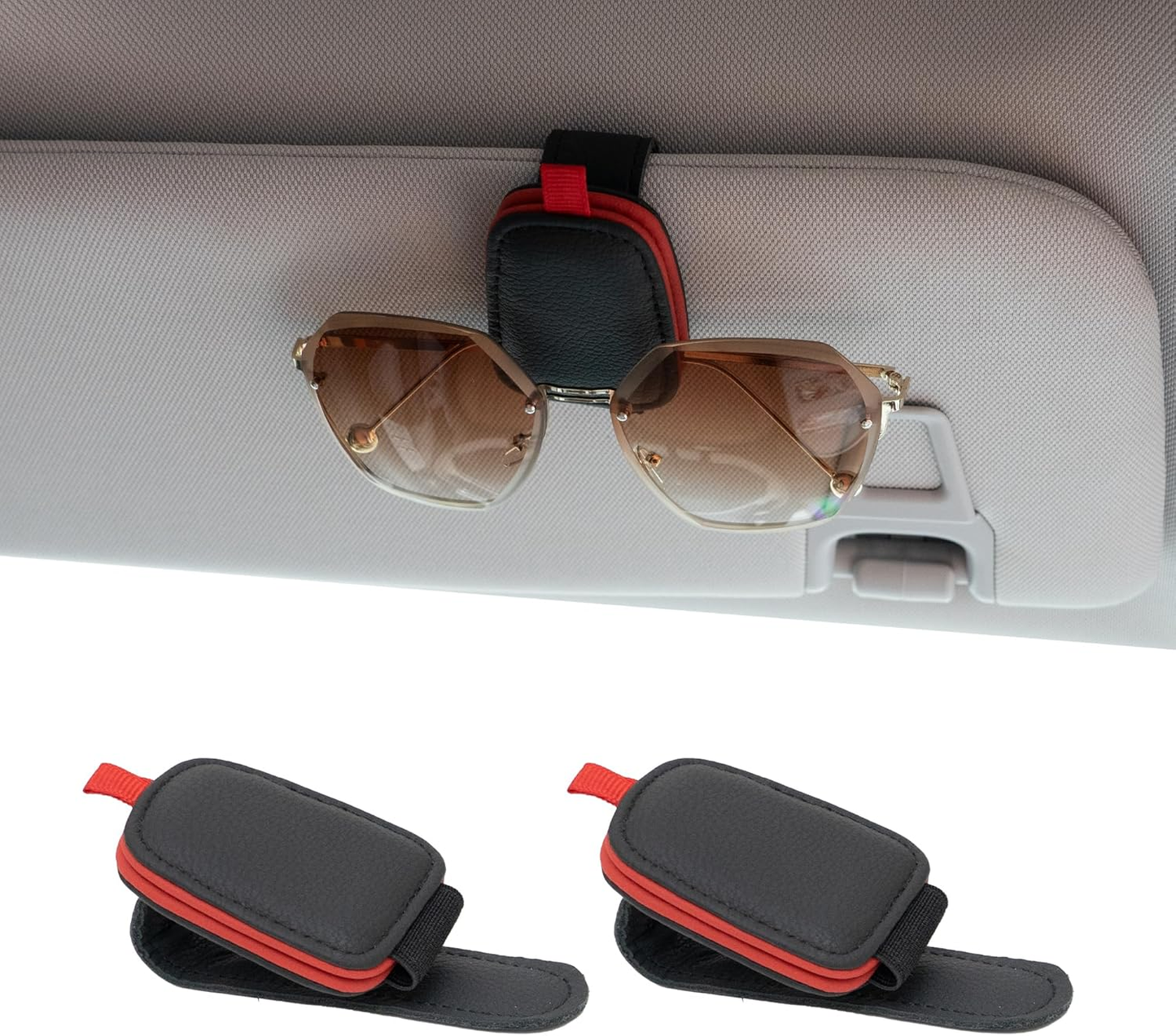 2-Pack Magnetic Leather Sunglass Holder for Car Visor – Glasses & Card Clip Organizer