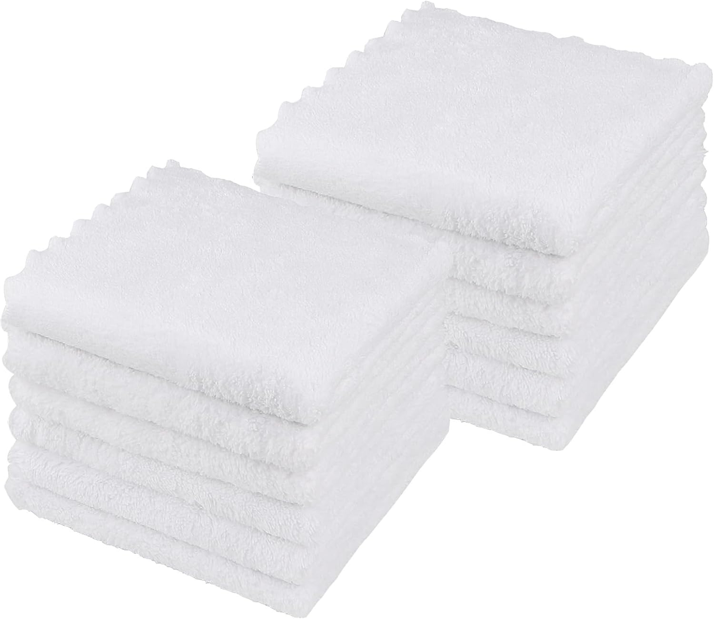 12 Pack Ultra Soft Microfiber Washcloths – 12x12 Quick Dry Coral Velvet Towels (White)