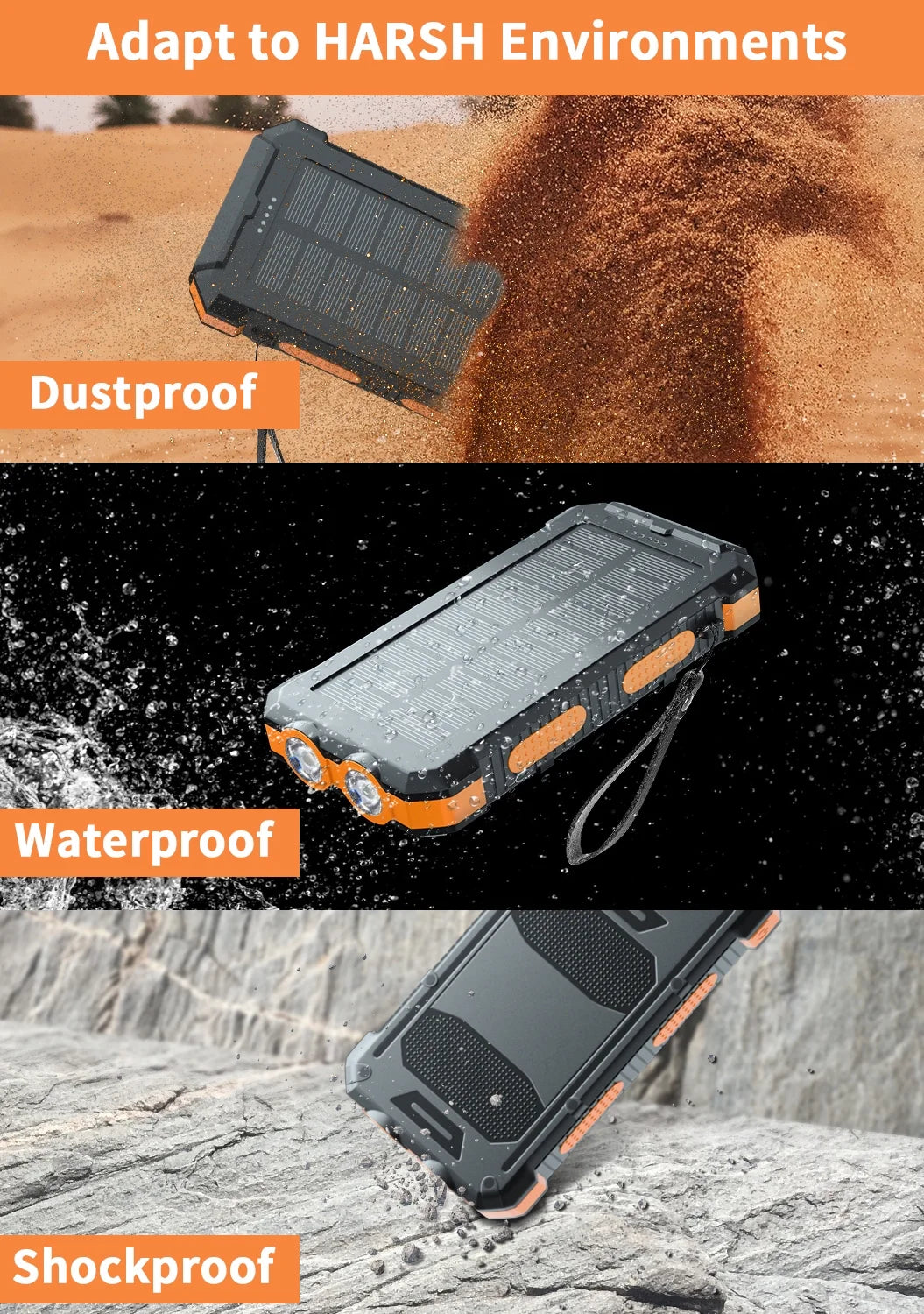 30000Mah Solar Power Bank Compatible for Iphone 17 Cell Phone 12W Portable Charger Power Bank for Outdoor Camping Hiking (Orange)