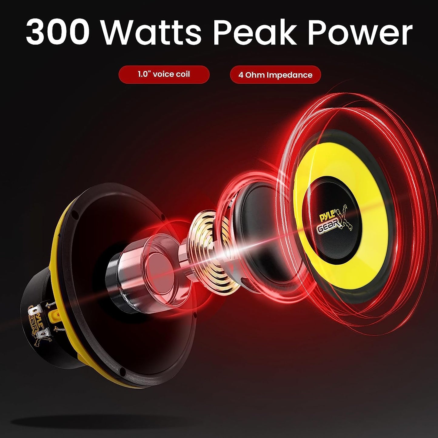 6.5β Car Subwoofer Speaker β 300W Peak Power, 4 Ohm, Butyl Rubber Surround, Yellow Cone