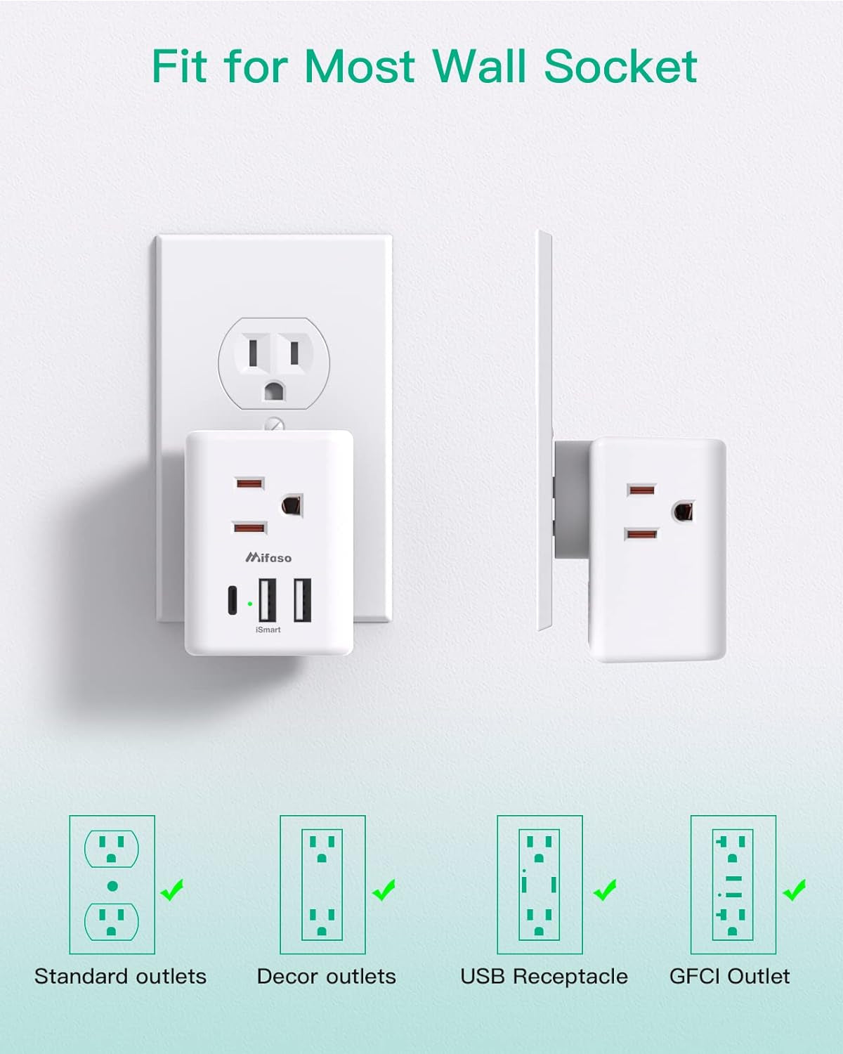 2 Pack Outlet Extender Multi Plug Outlet, USB Wall Charger, No Surge Protector Cruise Essentials for Ship and Travel, ETL Listed
