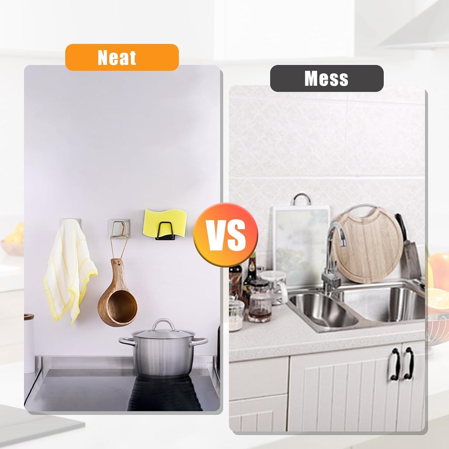 2-Pack Stainless Steel Sponge Holder for Kitchen Sink - Rustproof Brushed SUS304 Sponge Caddy Organizer, Wall/Surface Mount, Drainage Design, Clutter-Free Storage