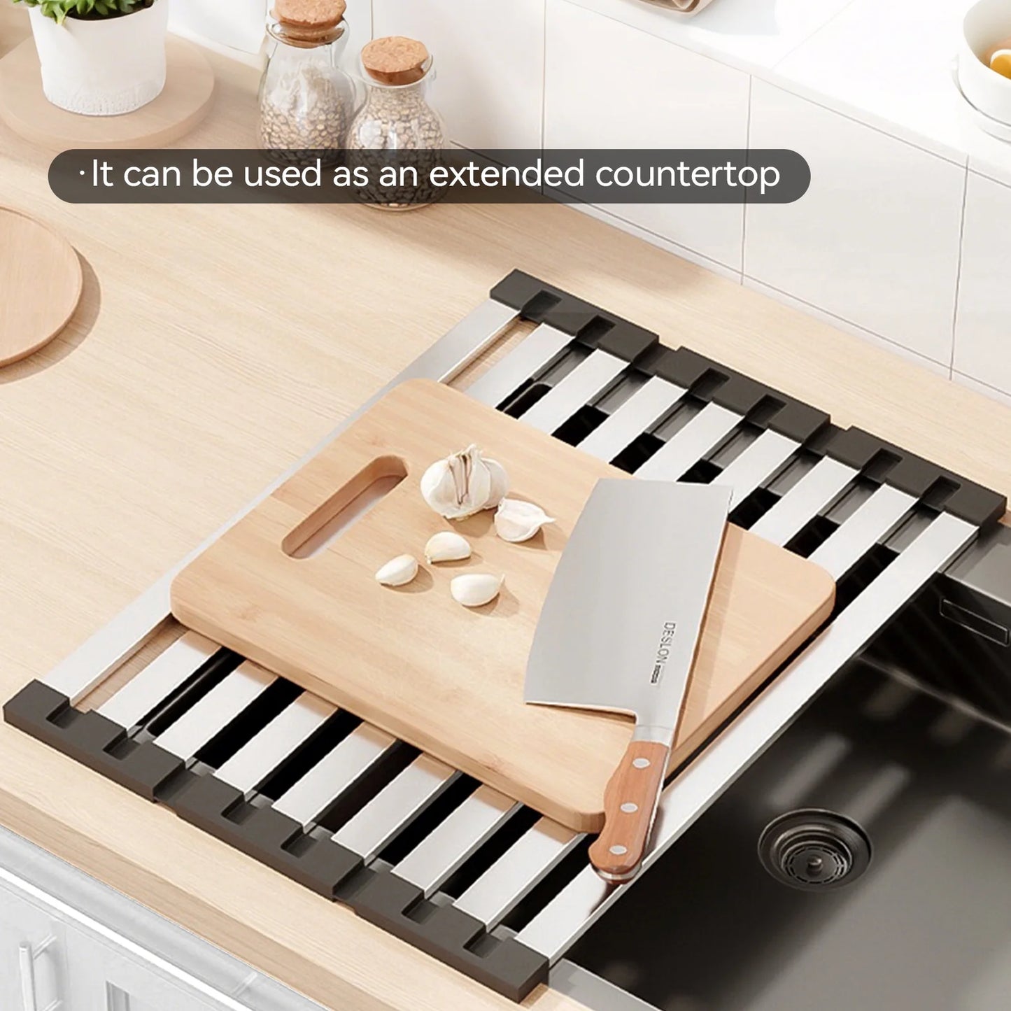 Kitchen Foldable Stainless Steel Dish Rack over the Sink Dish Drying Rack Multipurpose Kitchen Drainer for Sink Dish Rack Heat Insulation Pad