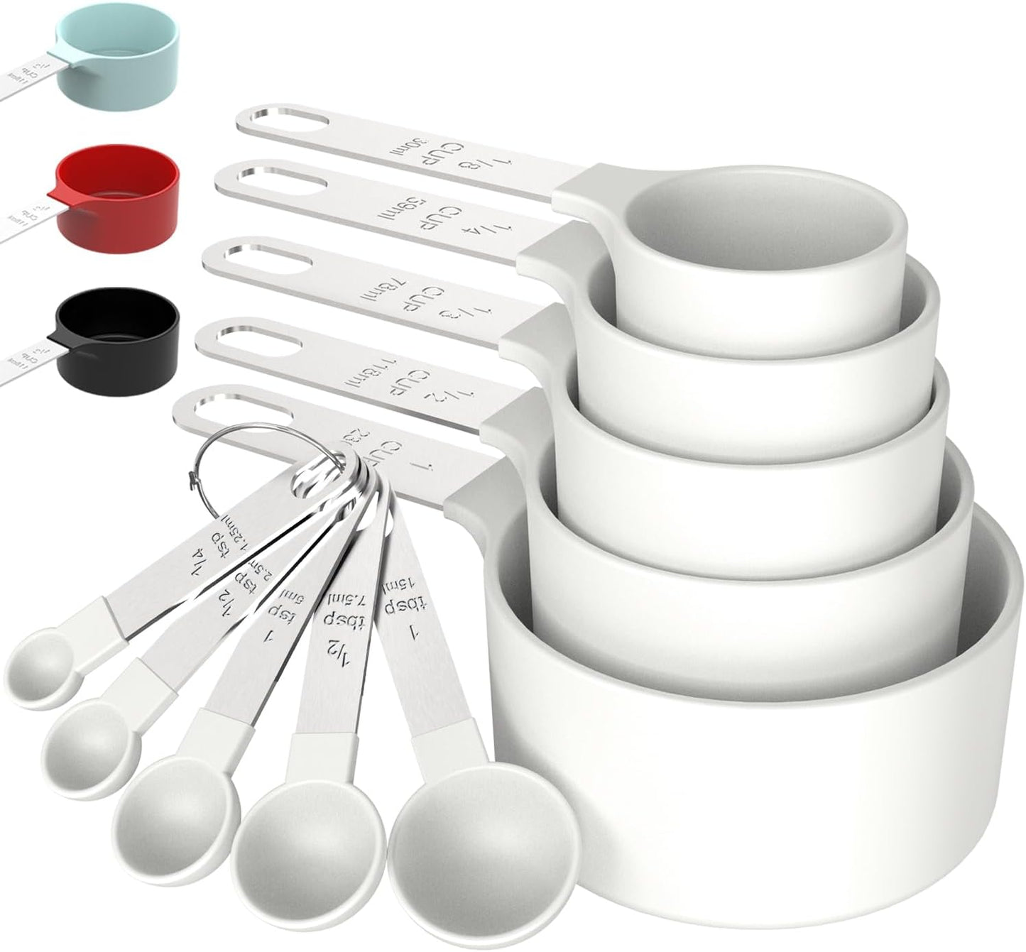 Measuring Cups & Spoons Set, Stackable Cups and Spoons, Nesting Measure Cups with Stainless Steel Handle, Kitchen Gadgets for Cooking & Baking (Black)