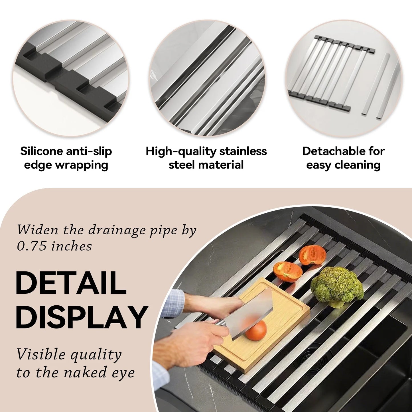 Kitchen Foldable Stainless Steel Dish Rack over the Sink Dish Drying Rack Multipurpose Kitchen Drainer for Sink Dish Rack Heat Insulation Pad