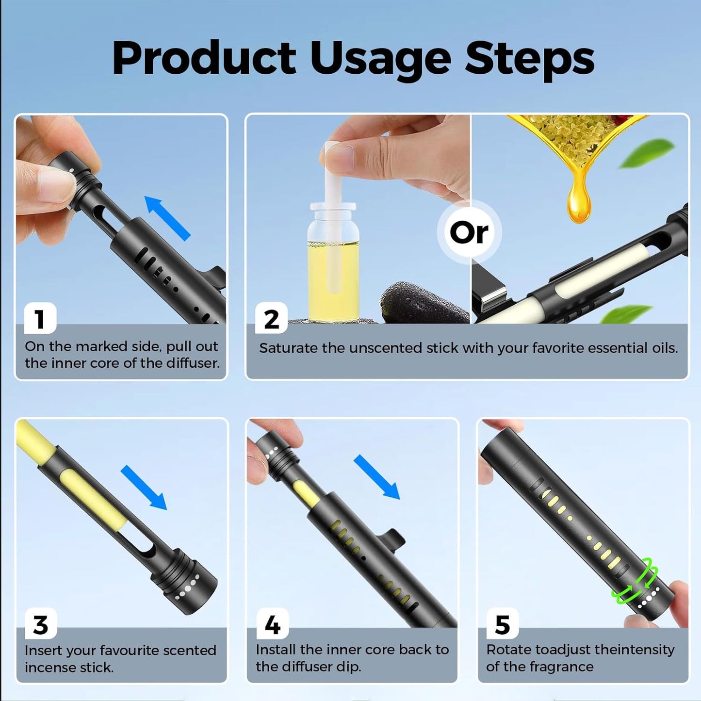 2Pcs Car Perfume Diffuser with 12 Odorless Refill Sticks,Essential Oil Car Diffuser Suitablefor:Car,Bathroom,Officescenario,Cloakroom,Bedrooms,Birthday(Black)