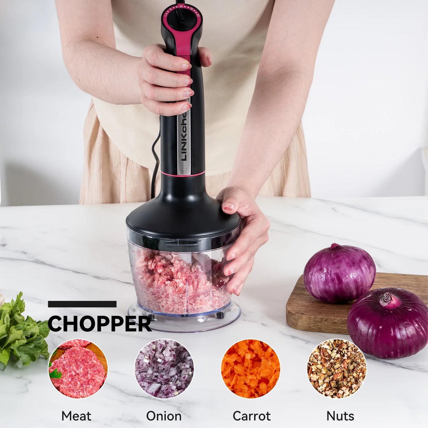 Immersion Blender, 20-Speed 1000W 5-In-1 Immersion Hand Blender, Stick Blender with Turbo Mode, Baby Food Processor with Chopper, Blender for Kitchen with 600Ml Beaker (Black)