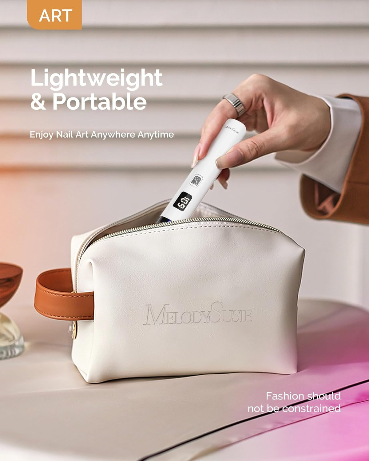 Handheld UV Light for Gel Nails, ART01R Cordless Gel X Nail Lamp Rechargeable with LCD Display, Eye-Protective Cover Flash Cure Nail Dryer for Rhinestone Glue Decoration DIY at Home White