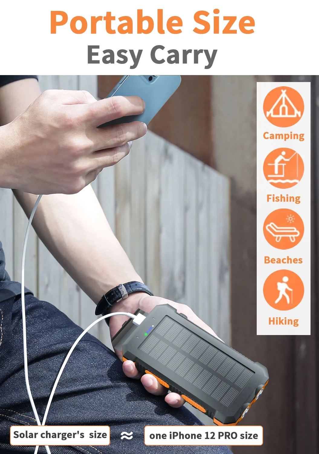 30000Mah Solar Power Bank Compatible for Iphone 17 Cell Phone 12W Portable Charger Power Bank for Outdoor Camping Hiking (Orange)